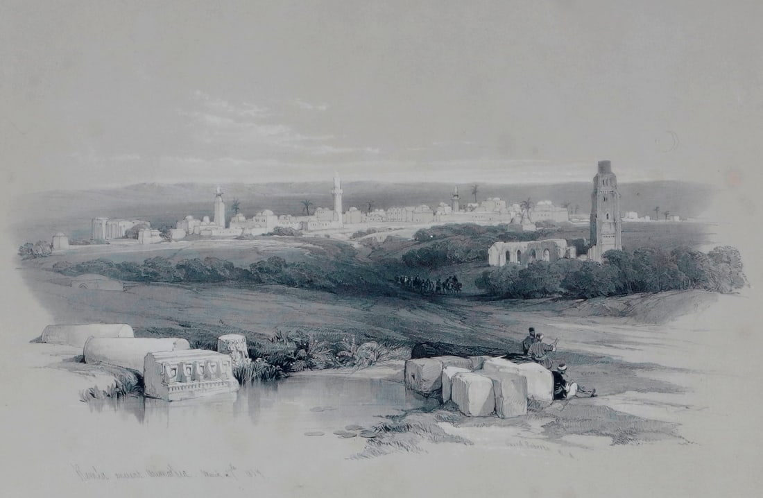 RAMLA, ANCIENT ARIMATHEA, DAVID ROBERTS, TINTED LITHOGRAPH, circa 1843 - Plate: 9.5 x 13 inches; (1 of 2)