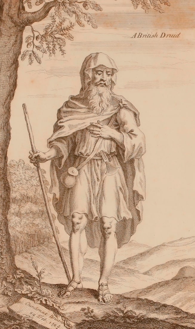 A British Druid: William Stukeley, Engraving from Stonehenge 1740 (drawn 1724) - Sight (as matted): (1 of 2)