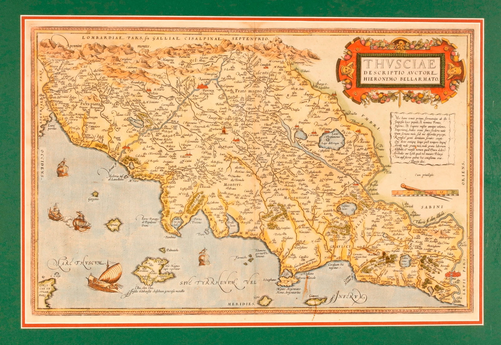 MAP OF TUSCANY: "THUSCIAE DESCRIPTIO," ABRAHAM ORTELIUS, 1570?1608 - 14 x 20 inches; frame: 21 x 28 (1 of 2)