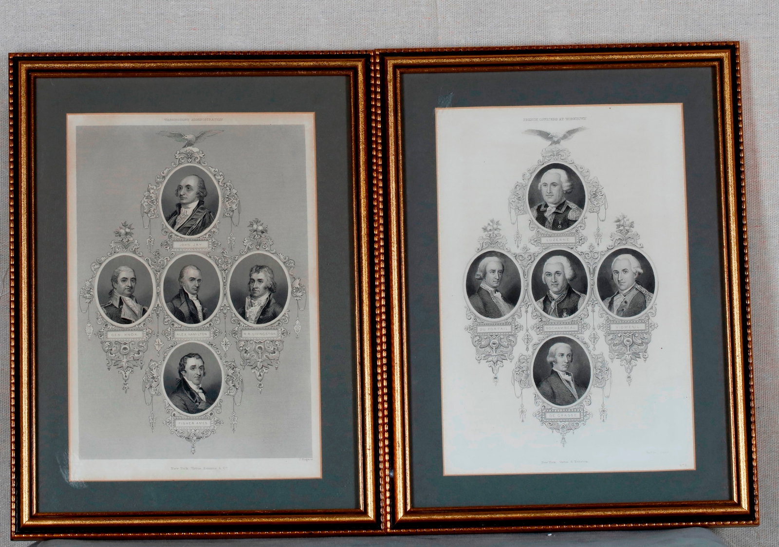 PAIR OF HISTORICAL PORTRAIT ENGRAVINGS: "FRENCH OFFICERS AT YORKTOWN" AND "WASHINGTON'S (1 of 4)