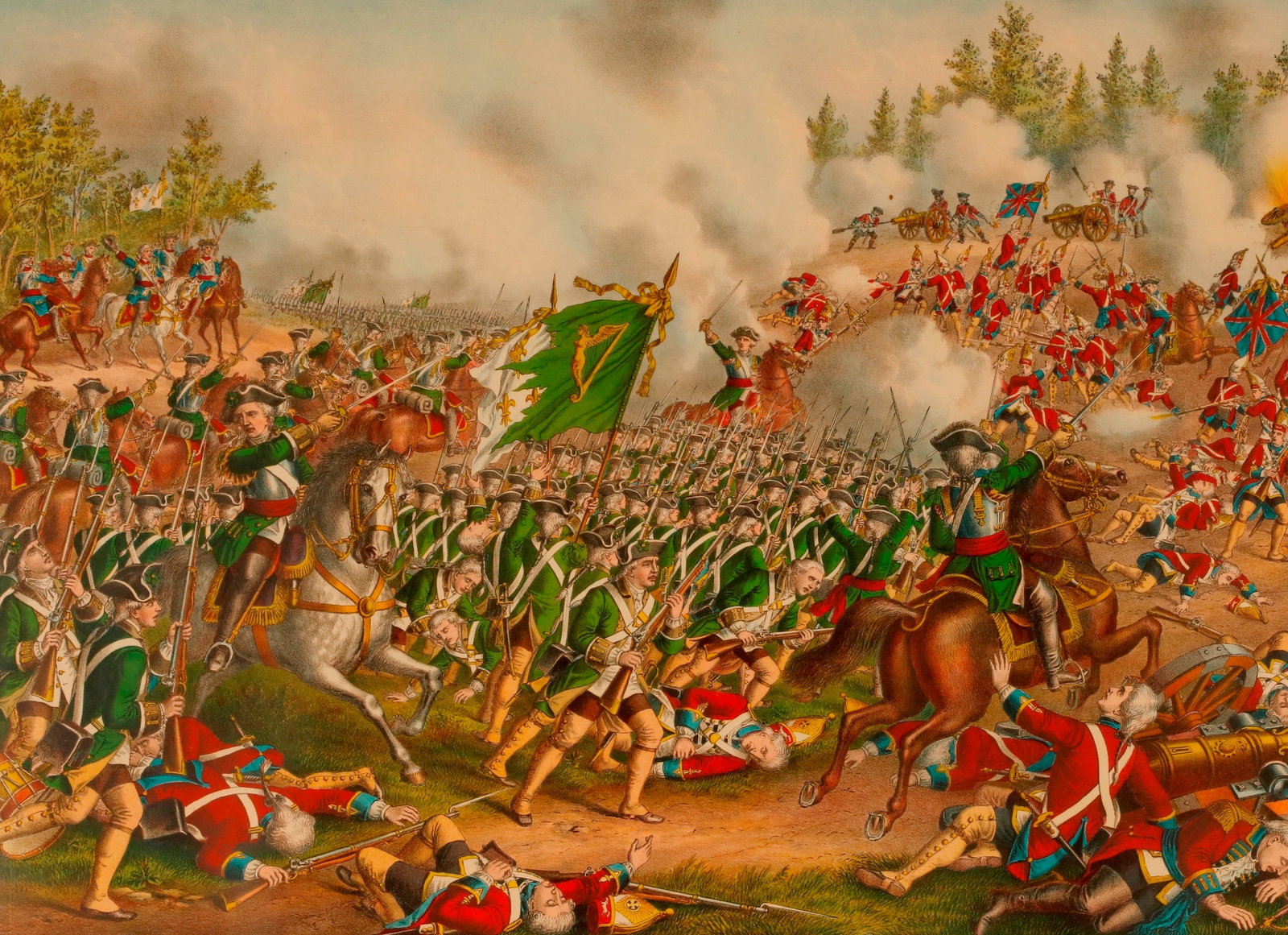 BATTLE OF FONTENOY; LITHOGRAPH; CHICAGO: KURZ AND ALLISON circa 1886. - 19 x 25.5 inches; frame: 26 (1 of 3)