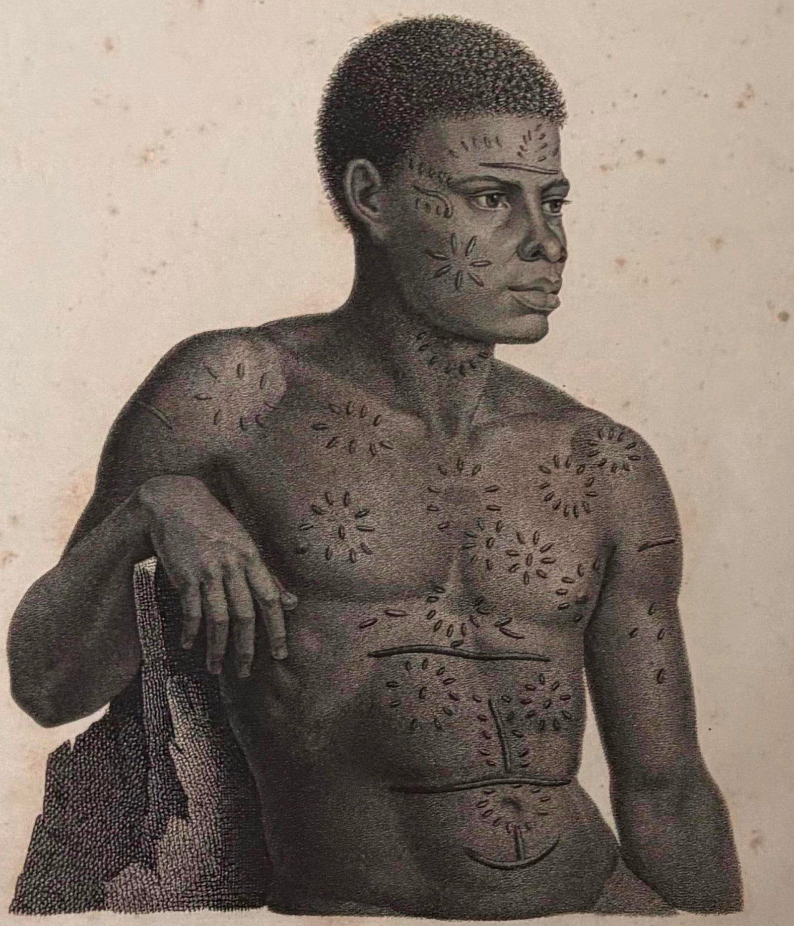 AFRIQUE ORIENTALE: NATUREL DE LA COTE DE MOZAMBIQUE; FRENCH ENGRAVING AFTER NICOLAS-MARTIN PETIT: AFRIQUE ORIENTALE: NATUREL DE LA COTE DE MOZAMBIQUE; FRENCH ENGRAVING AFTER NICOLAS-MARTIN PETIT circa 1807 Engraving, plate 54, titled "Afrique Orientale" ("East Africa") with the caption "Naturel de