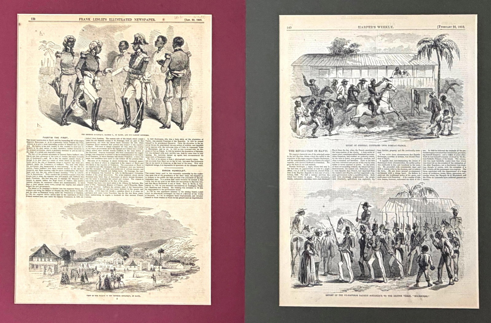 THE FALL OF FAUSTIN I: PAIR OF 1859 AMERICAN NEWSPAPER PAGES: FRANK LESLIE'S ILLUSTRATED NEWSPAPER & (1 of 13)