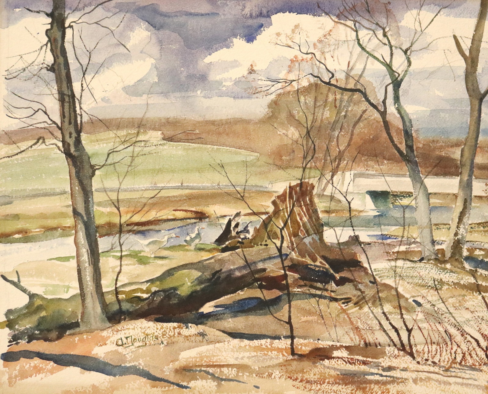 AARON DOUGLAS (ATTRIBUTED) (American, 1899 - 1979). Winter Marsh Landscape, Attributed to Aaron (1 of 14)