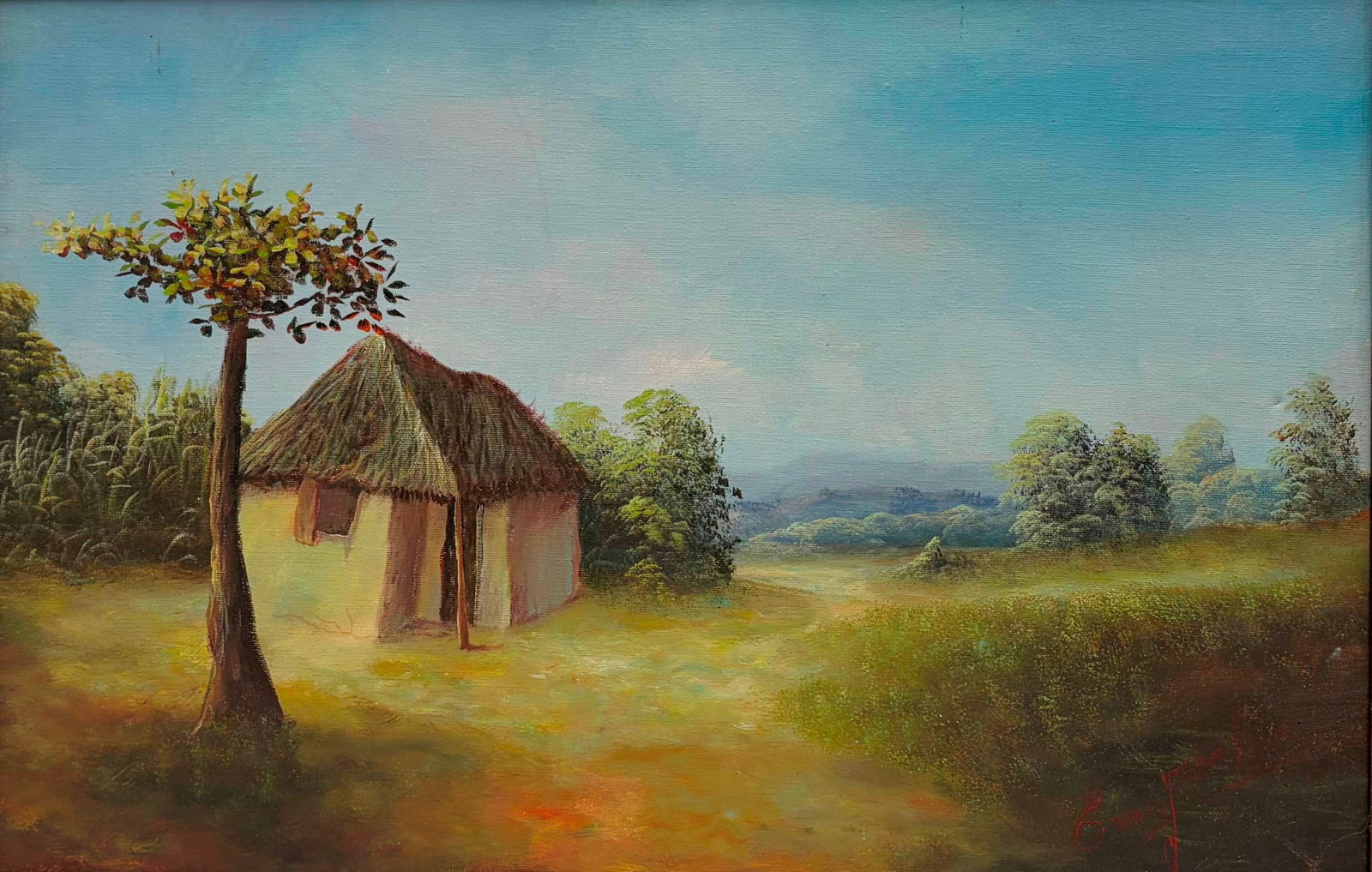 ERNST JEAN-LOUIS (ATTRIBUTED) (Haitian, Born 1949). The Thatched Homestead: A Rural Landscape, Oil (1 of 11)