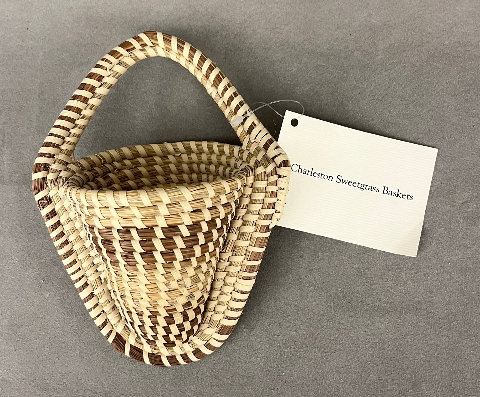 CHARLESTON SWEET GRASS CONICAL WALL-POCKET COIL BASKET WOVEN BY MARY JACKSON - H: 8 in.. (1 of 8)