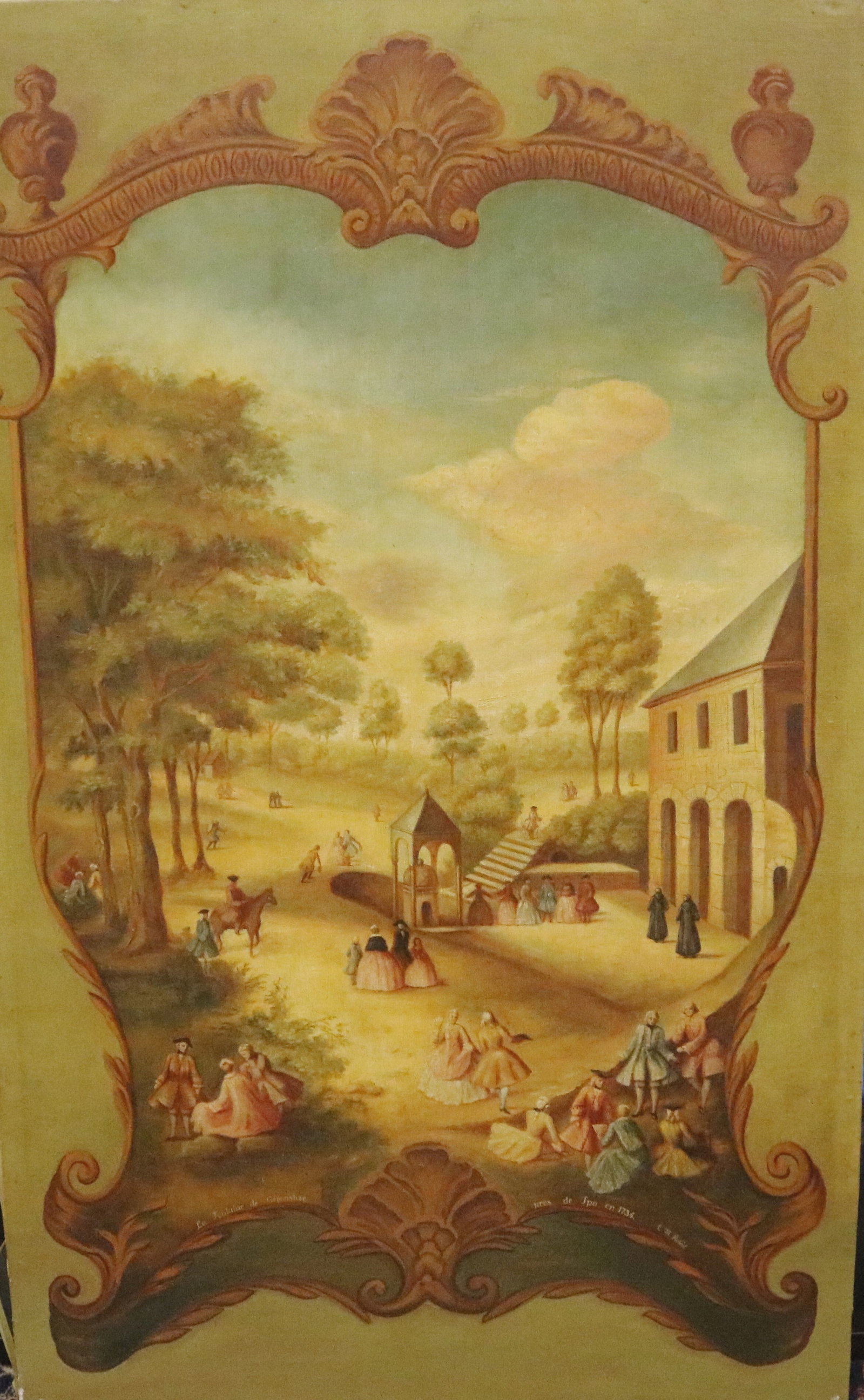 DECORATIVE PANEL PAINTING "FETE GALANTE NEAR SPA" - 68 in. x 42 in.. (1 of 16)