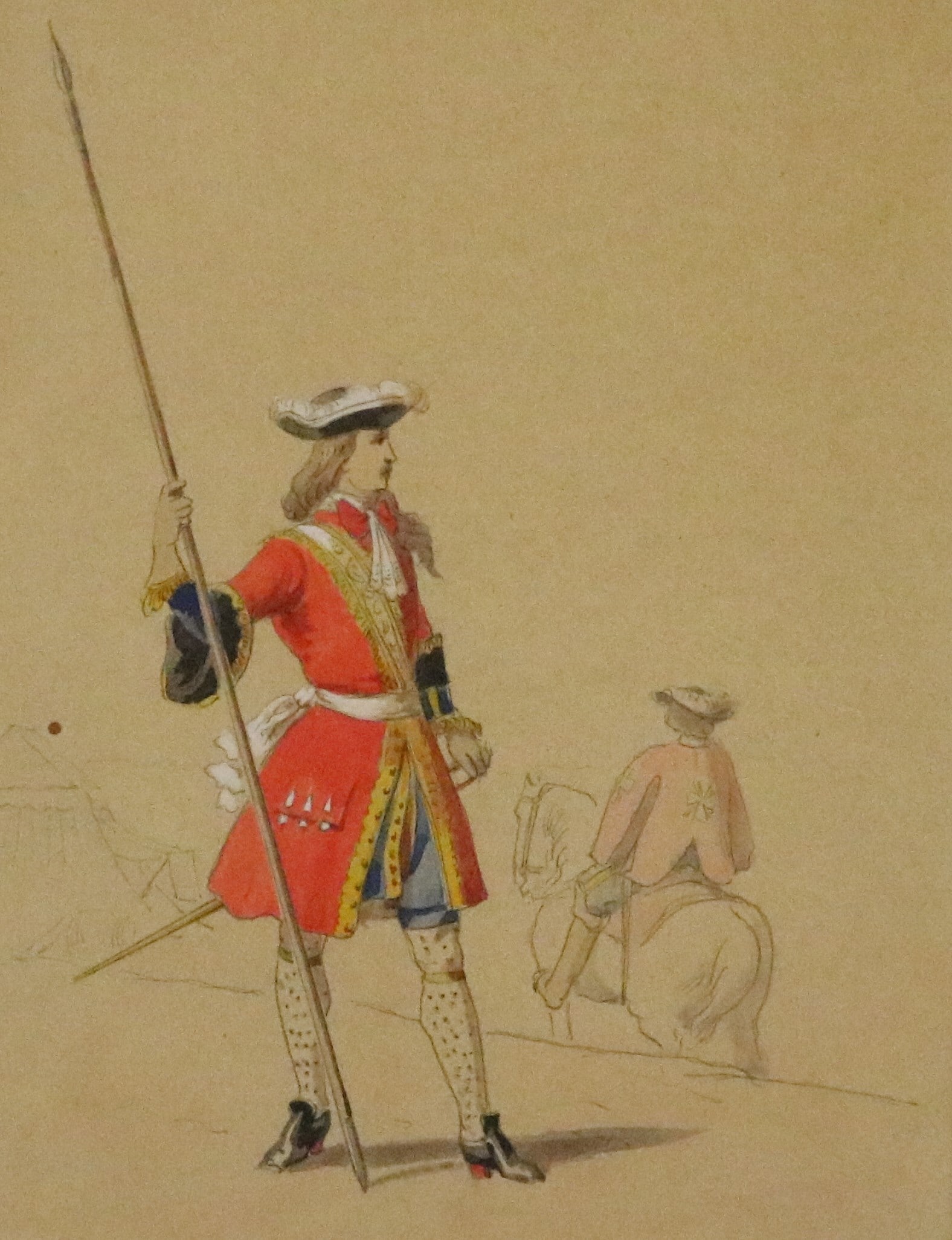 AUGUSTE DOVIANE (Italian, 1825?1887). Military Figure Study with Officer and Mounted Attendant, (1 of 5)