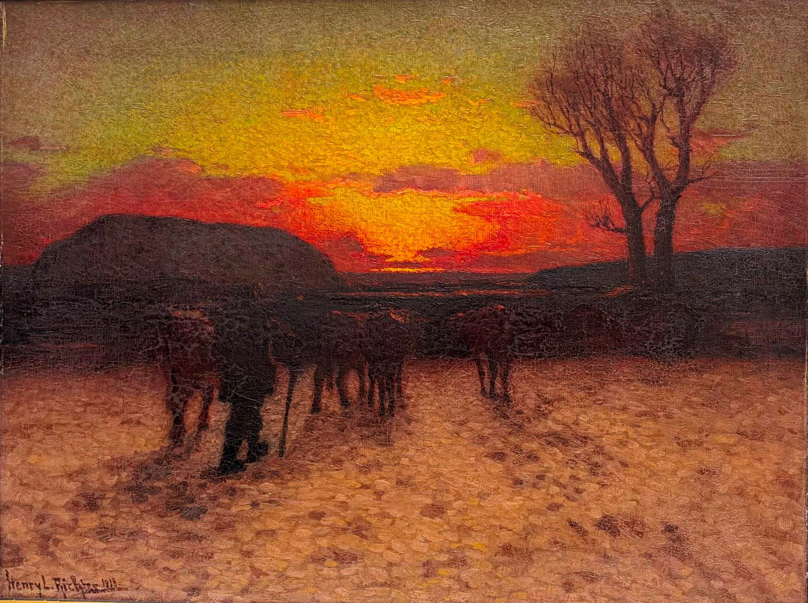 HENRY LEOPOLD RICHTER (Czech-American, 1870-1960). Shepherd and Flock at Sunset, 1918, oil on (1 of 11)