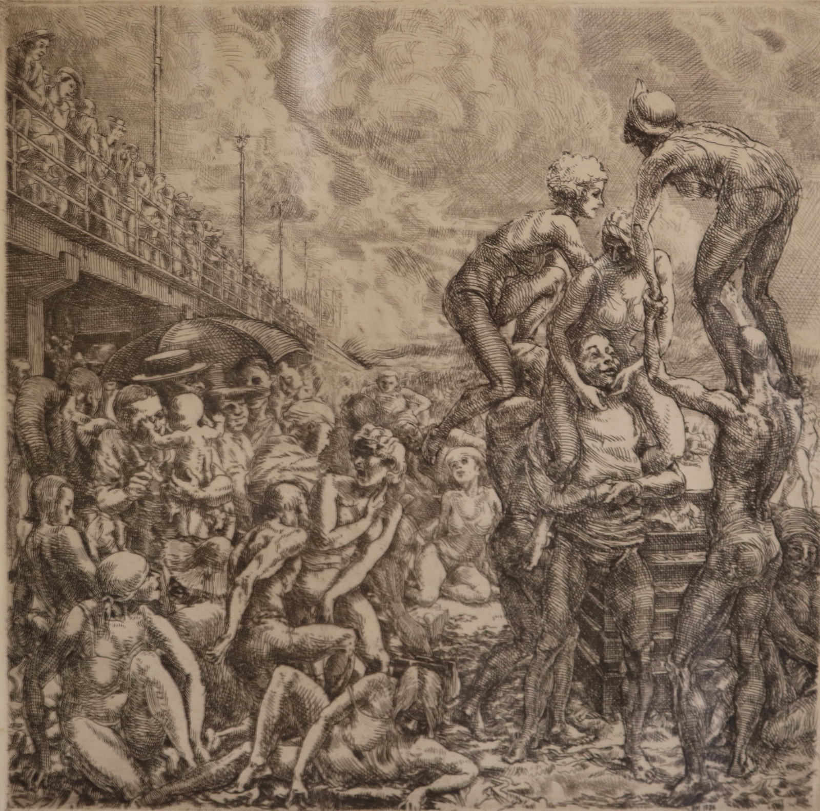 REGINALD MARSH (American, 1898-1954). CONEY ISLAND BEACH, etching print, Plate: 9.5 x 9.75 inches; (1 of 6)