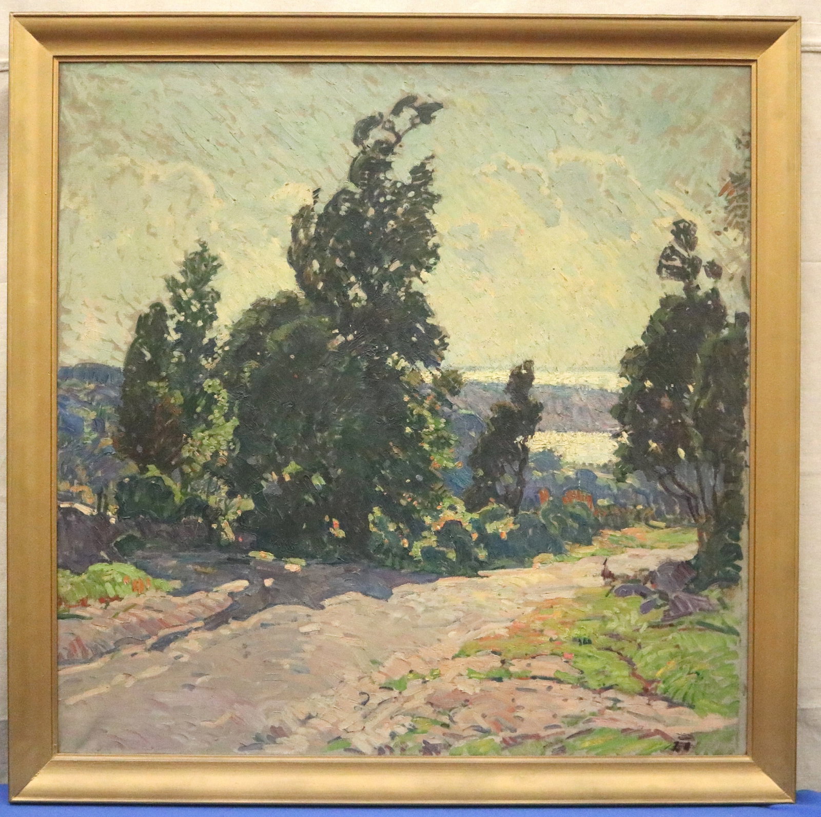 AMERICAN IMPRESSIONIST SCHOOL (Early 20th century). Sunlit Landscape with Windswept Trees, Oil on (1 of 13)