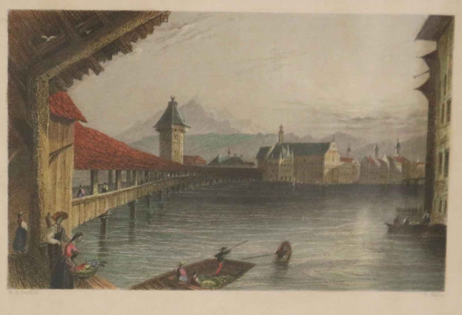 THE HOFBRUCKE OR LONG-BRIDGE, LUCERNE (SWITZERLAND), W.H. BARTLETT circa 1836 - Sight (as matted): (1 of 6)
