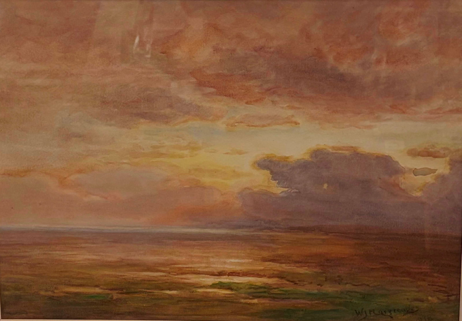 WILLIAM HARGREAVES (Scottish, Early 20th century). Sunset Over the Marsh, 1918, Watercolor on paper, (1 of 12)