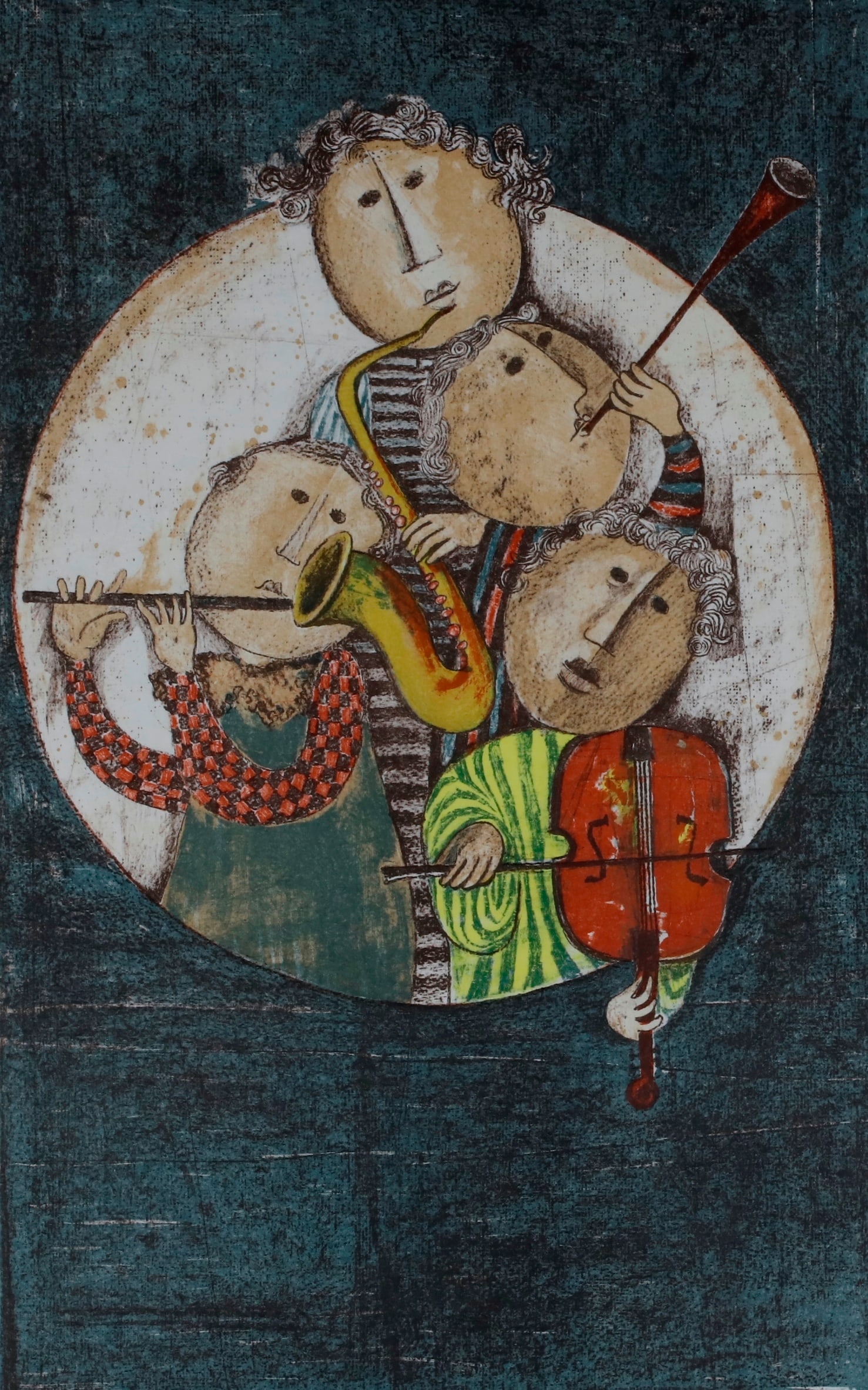 GRACIELA RODO BOULANGER (Bolivian, born 1935). Little Musicians, Color Lithograph, Sight (as matted) (1 of 2)