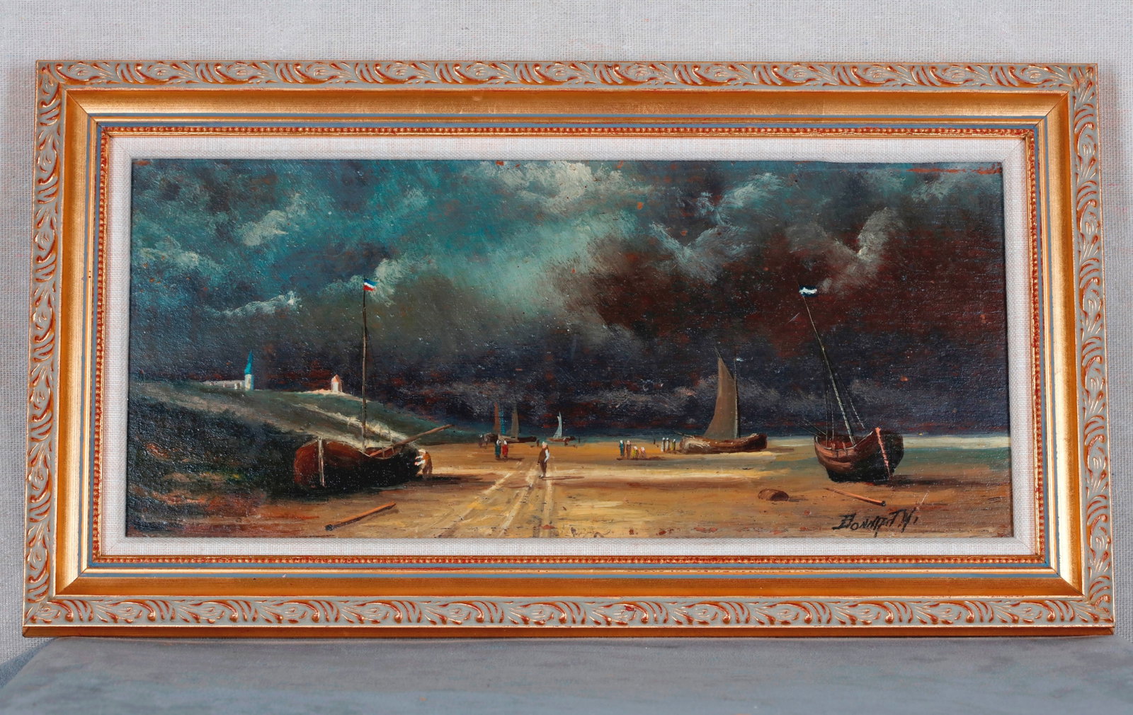 NORTHERN CONTINENTAL SCHOOL (19th / 20th century). Beached Fishing Boats at Low Tide, Oil on board, (1 of 7)