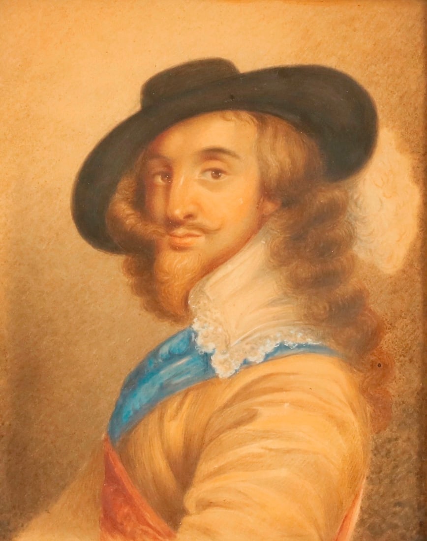 ENGLISH SCHOOL (18th century). Portrait of King Charles I; after Sir Anthony van Dyck, Watercolor, (1 of 3)