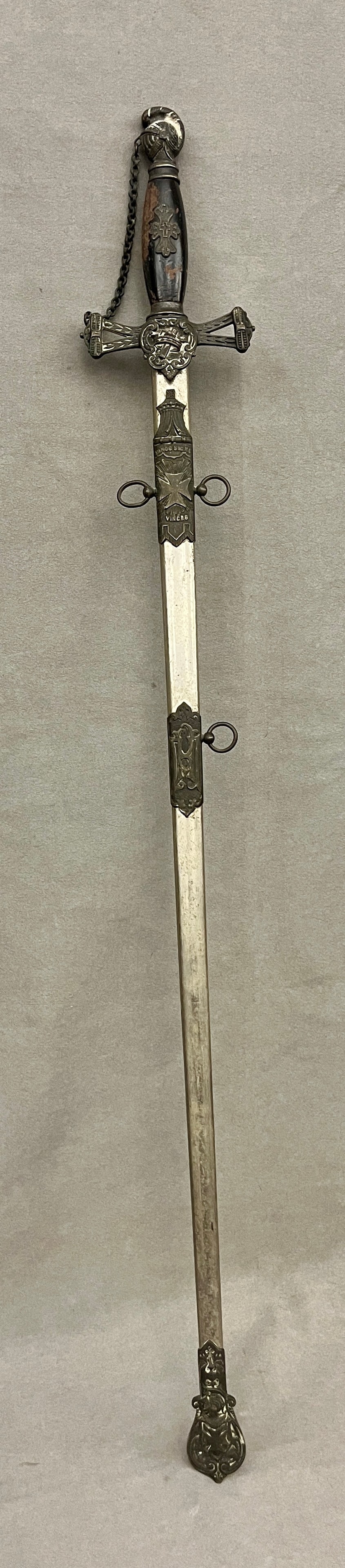 KNIGHTS TEMPLAR CEREMORIAL SWORD WITH ENGRAVED BLADE. late 19th- or early 20th-century - . (1 of 12)