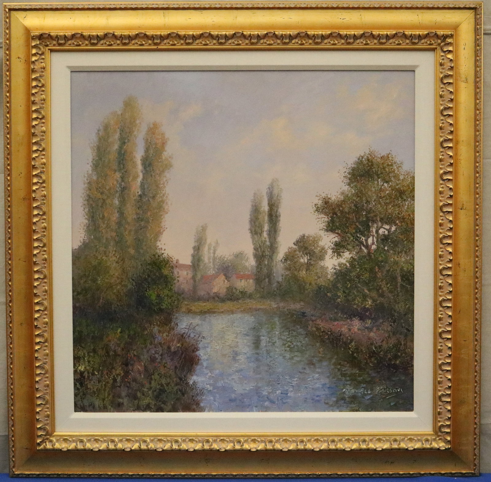COLIN MAXWELL PARSONS (British, born 1936). Riverside Village, Oil on canvas, 30 x 30 inches; 41.5 x (1 of 10)