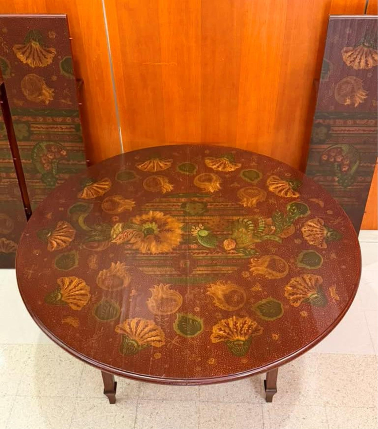 CUSTOM-MADE ARTISAN-CRAFTED PAINT-DECORATED OVAL-TOP EXTENSION DINING TABLE WITH THREE LEAVES MADE (1 of 14)
