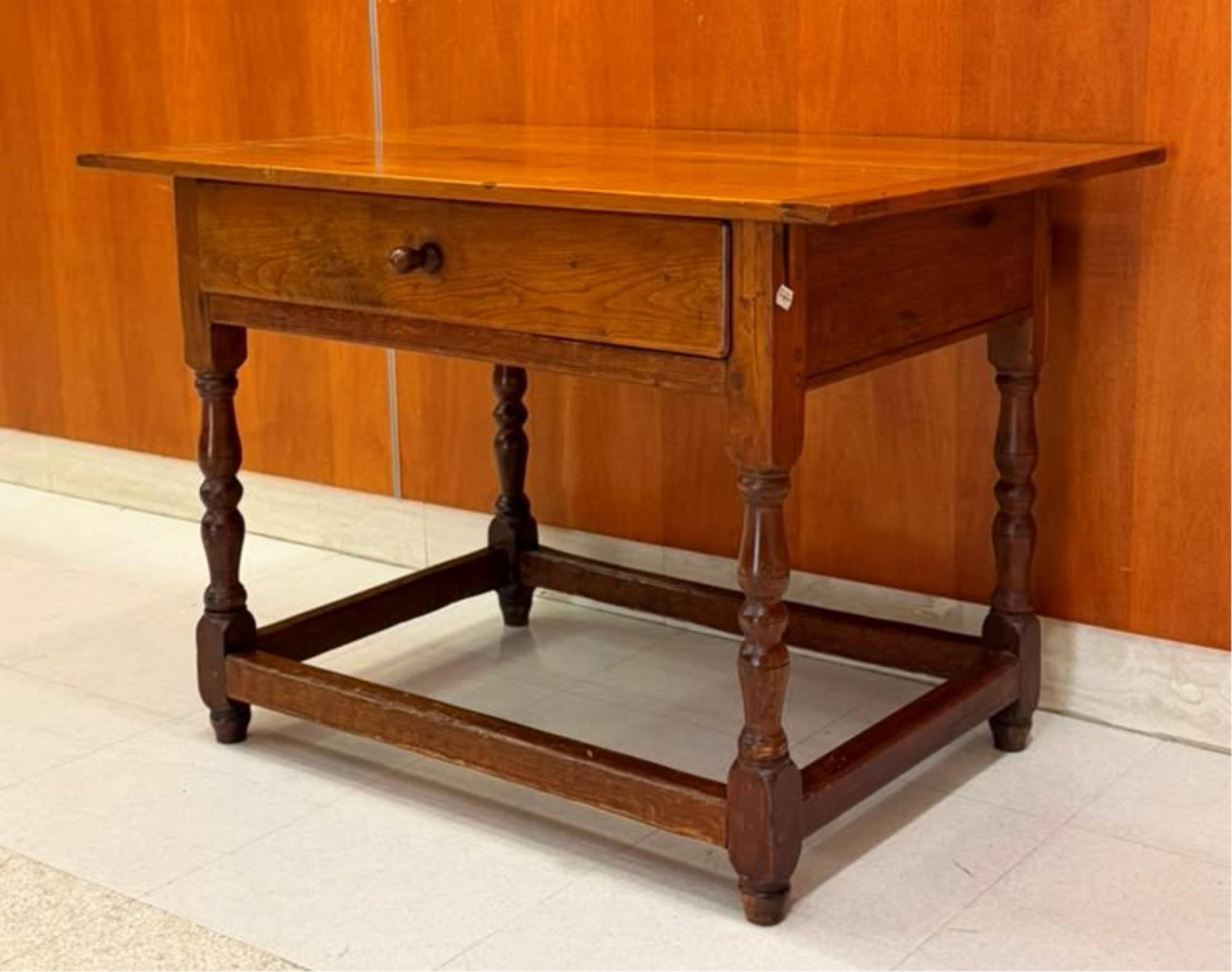 AMERICAN MIXED-WOOD ONE-DRAWER TAVERN TABLE - H: 25 in.; W; 35 1/2 in.; D: 24 in.. (1 of 8)