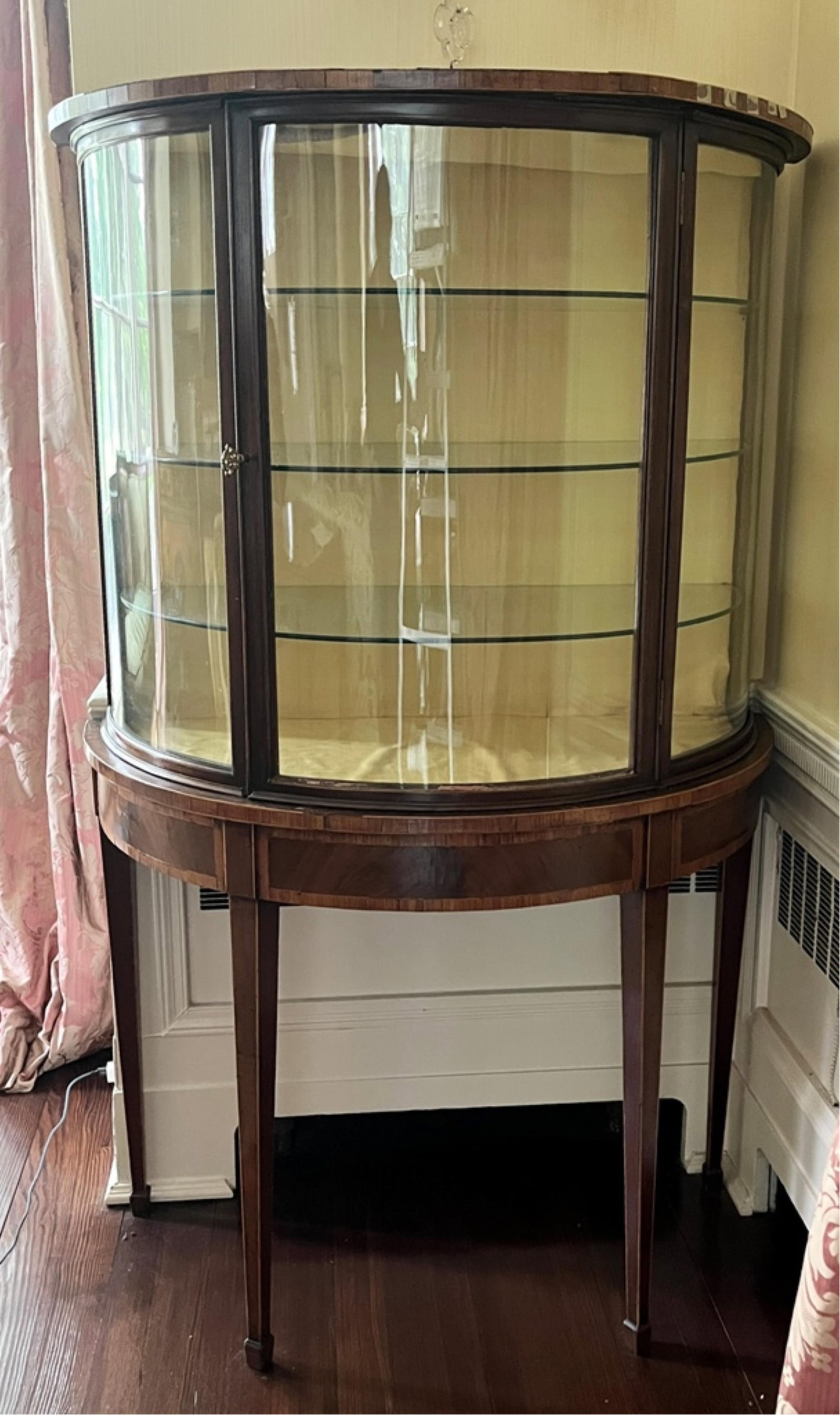 GEORGE III INLAID MAHOGANY, DEMILUNE VITRINE CABINET - H: 51 IN; W: 35 IN; D: 18 IN. (1 of 7)