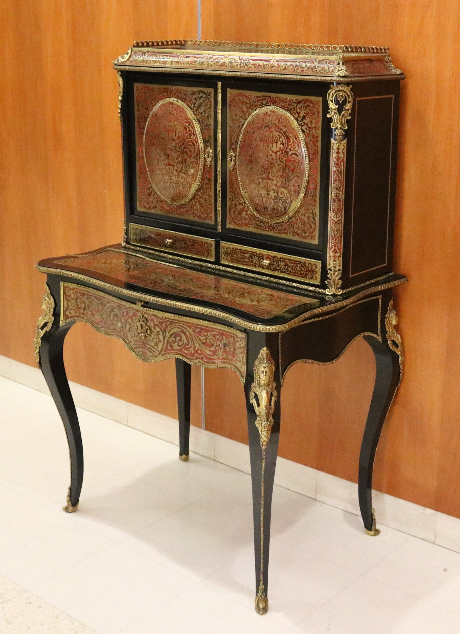 NAPOLEON III BOULLE-INLAID BLACK LACQUER AND MAHOGANY BONHEUR-DU-JOUR mid 19th century - H: 52 1/2 (1 of 5)