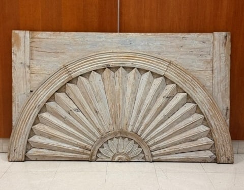 FRENCH CREAM COLOR PAINTED PINE BOISERIE PANEL WITH CARVING IN SHAPE OF FAN 19th century - 33 in. x (1 of 8)