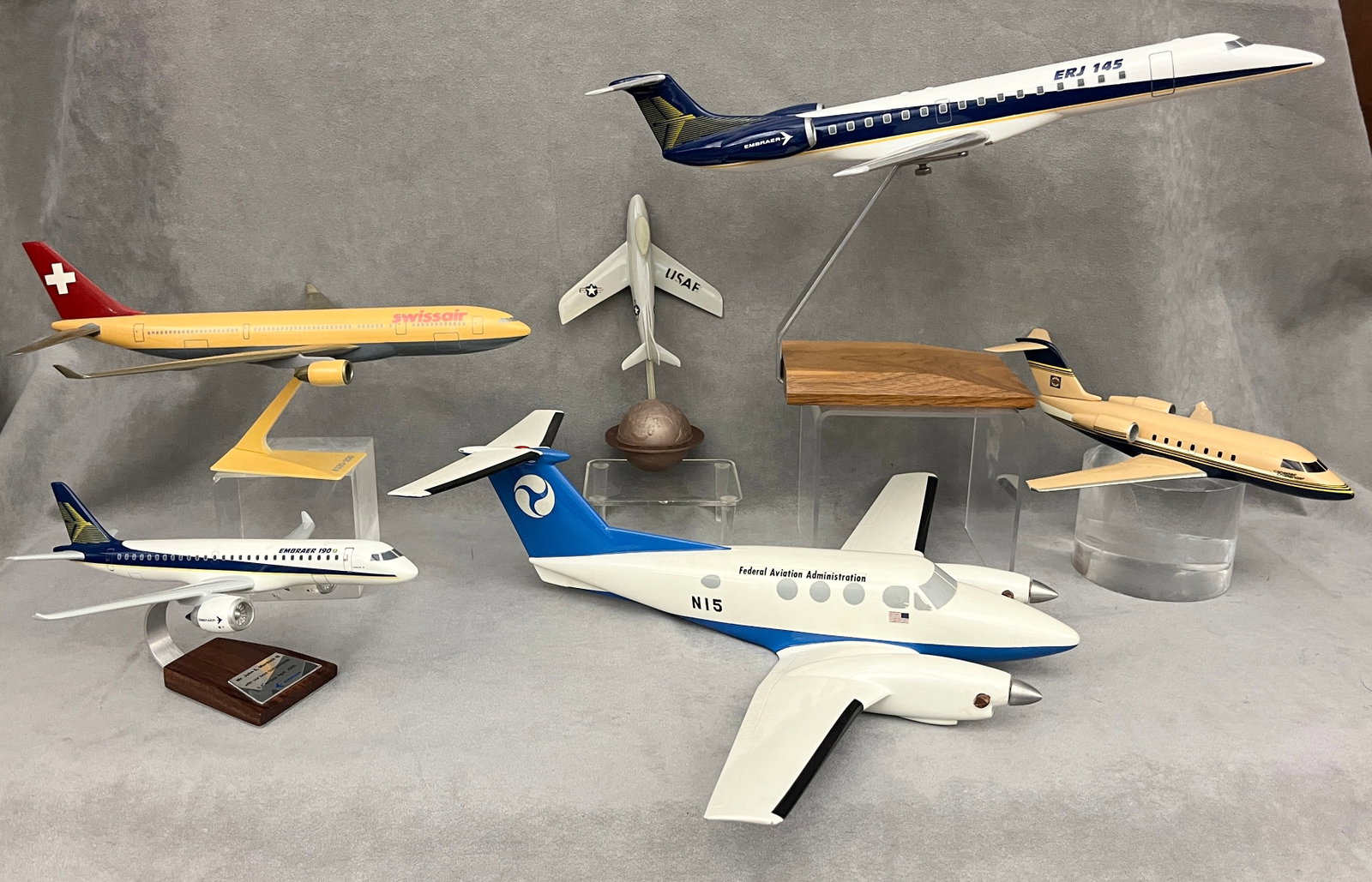 COLLECTION SIX SCALE MODEL AIRCRAFT INCLUDING THREE MOUNTED FOR DESK DISPLAY - . (1 of 17)