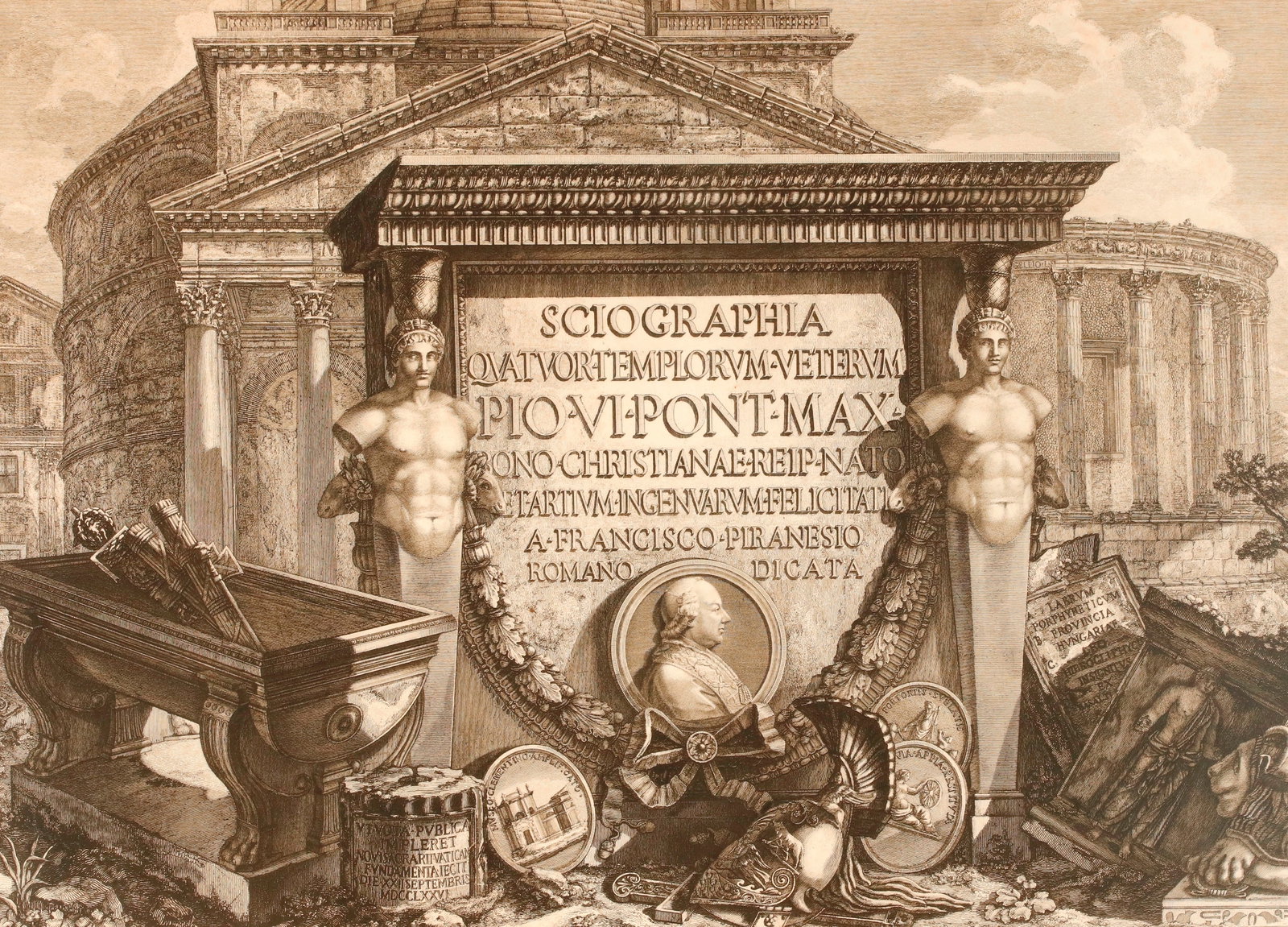 SCIOGRAPHIA QUATUOR TEMPLORUM VETERUM, FRANCESCO PIRANESI, TITLE PAGE ETCHING, CIRCA 1780 - Plate: (1 of 2)