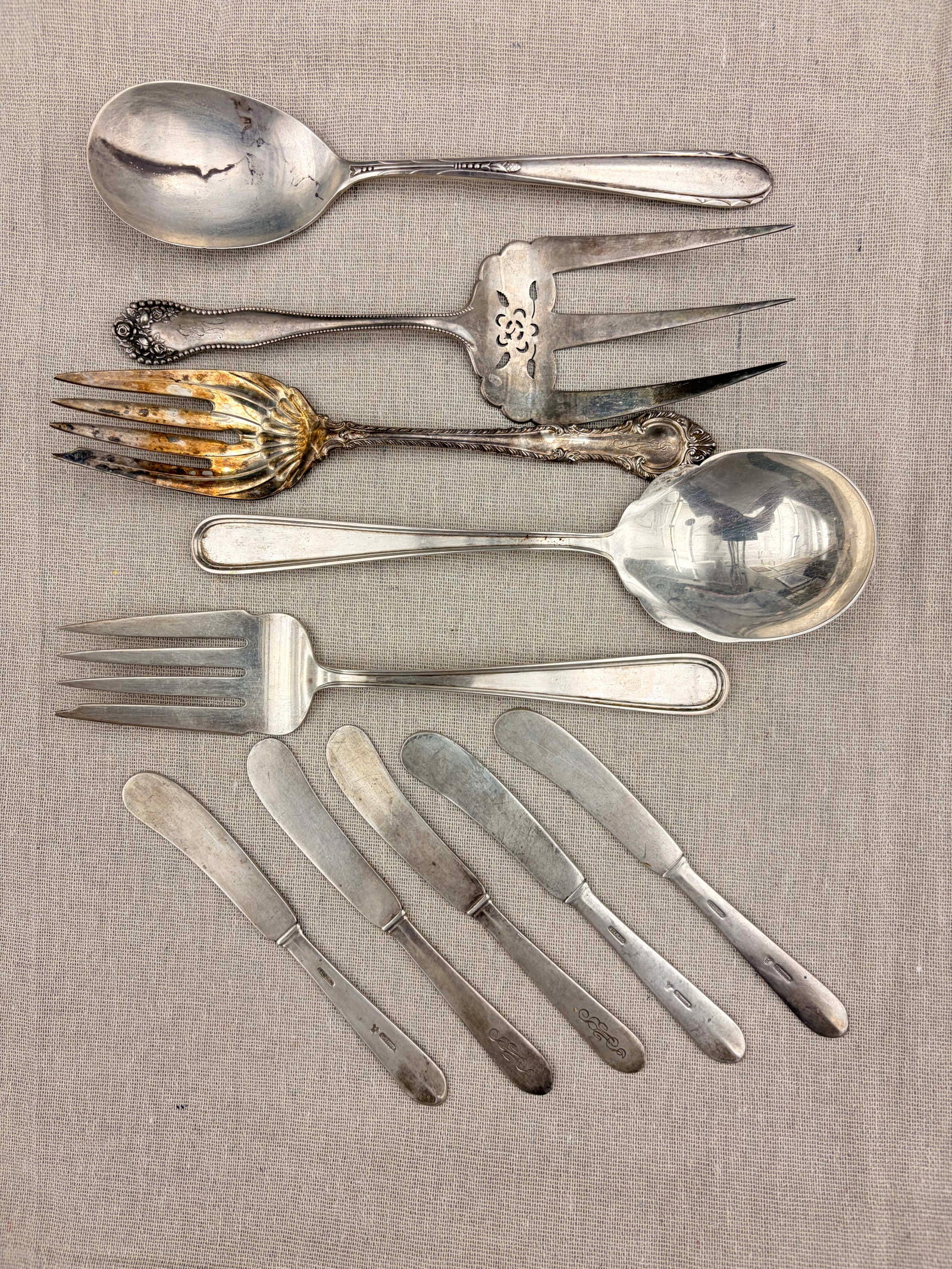10 ASSORTED ITEMS STERLING SILVER FLATWARE - Wt. 16.2 troy oz.. - 2