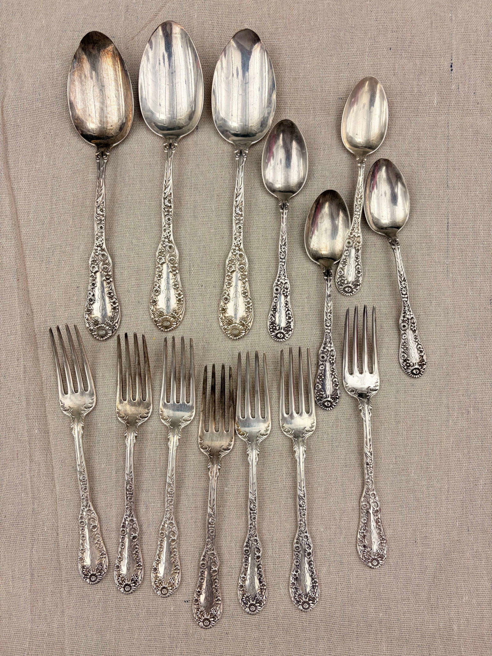 14 ASSORTED PIECES DOMINICK & HAFF STERLING SILVER FLATWARE - Wt. 21 troy oz.. (1 of 20)