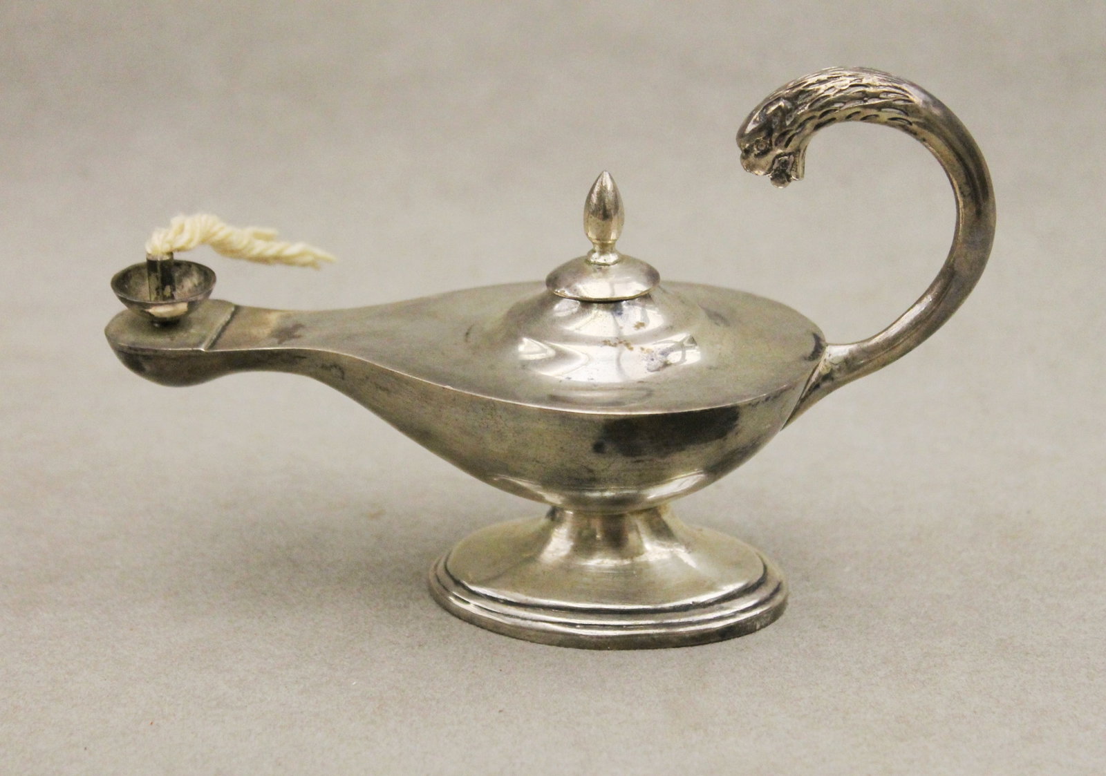 MEXICAN SANBORNS STERLING SILVER ALADDIN LAMP-FORM CIGAR LIGHTER - H: 4 in.; L: 6 in. Wt. 6 troy (1 of 3)