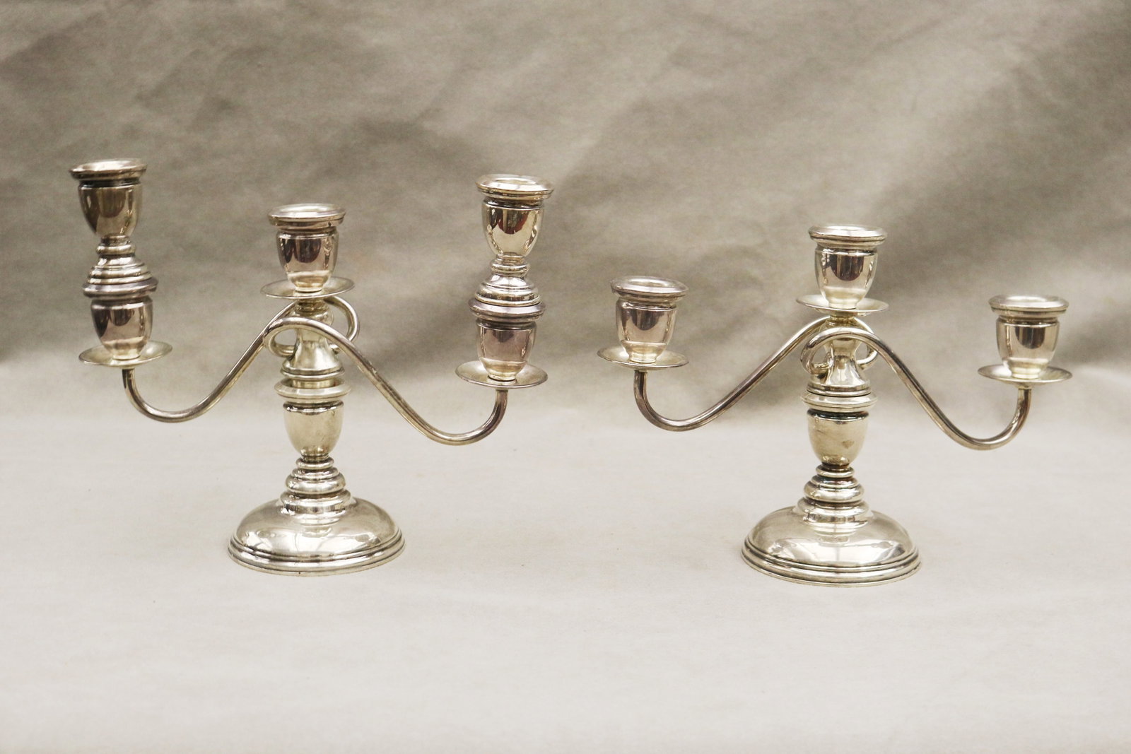 PAIR JAPANESE WEIGHTED SILVER (950-FINE) THREE-LIGHT CANDELABRA CONVERTIBLE TO SINGLE CANDLESTICKS - (1 of 5)