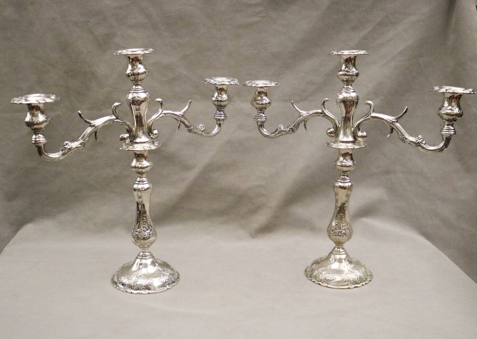 PAIR WEIGHTED STERLING SILVER BALUSTER-FORM THREE-LIGHT CANDELABRA CONVERTIBLE TO SINGLE (1 of 11)