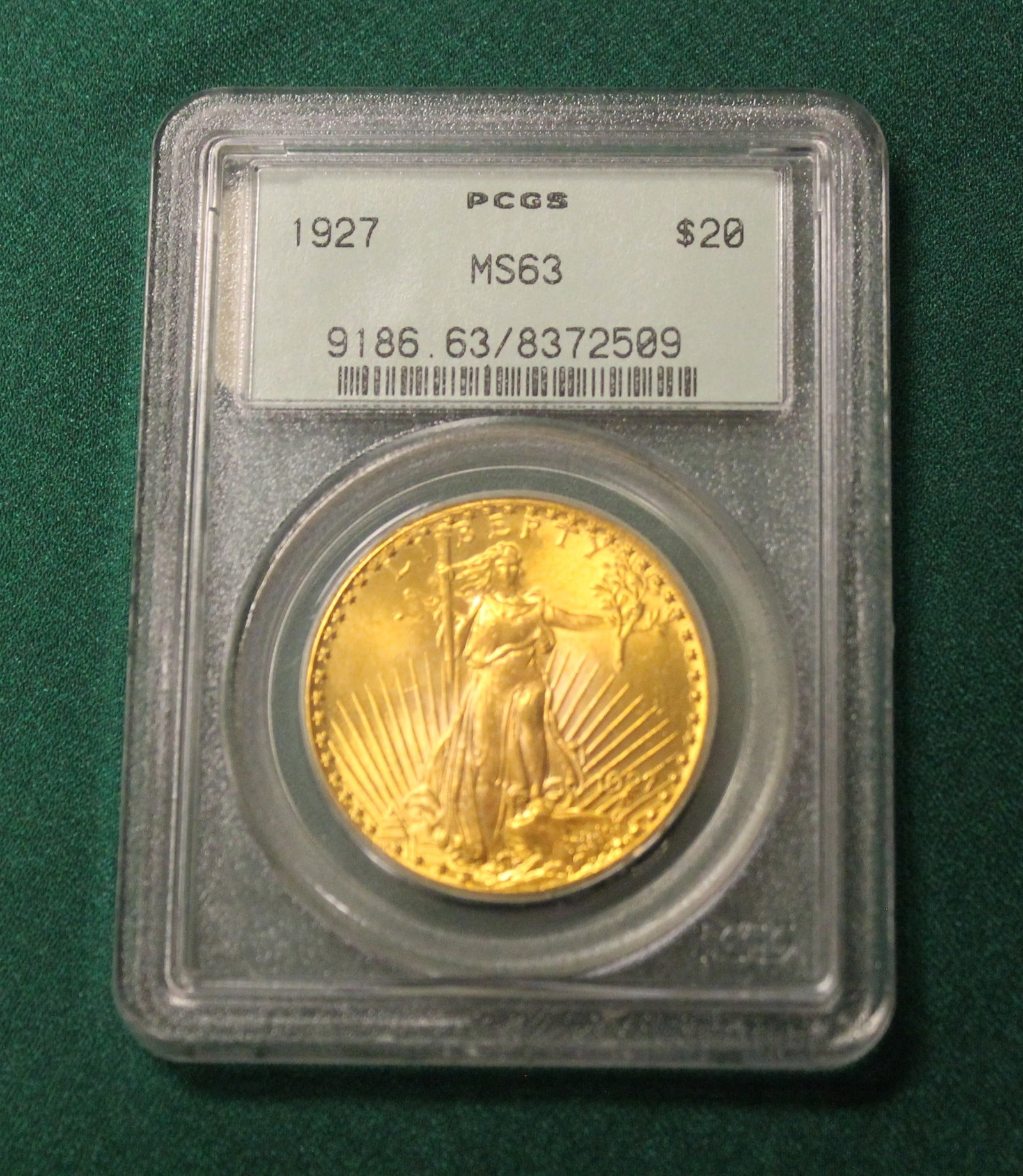 U.S. ST. GAUDENS TWENTY-DOLLAR GOLD COIN, 1927 - .: U.S. ST. GAUDENS TWENTY-DOLLAR GOLD COIN, 1927 PCGS graded as MS63