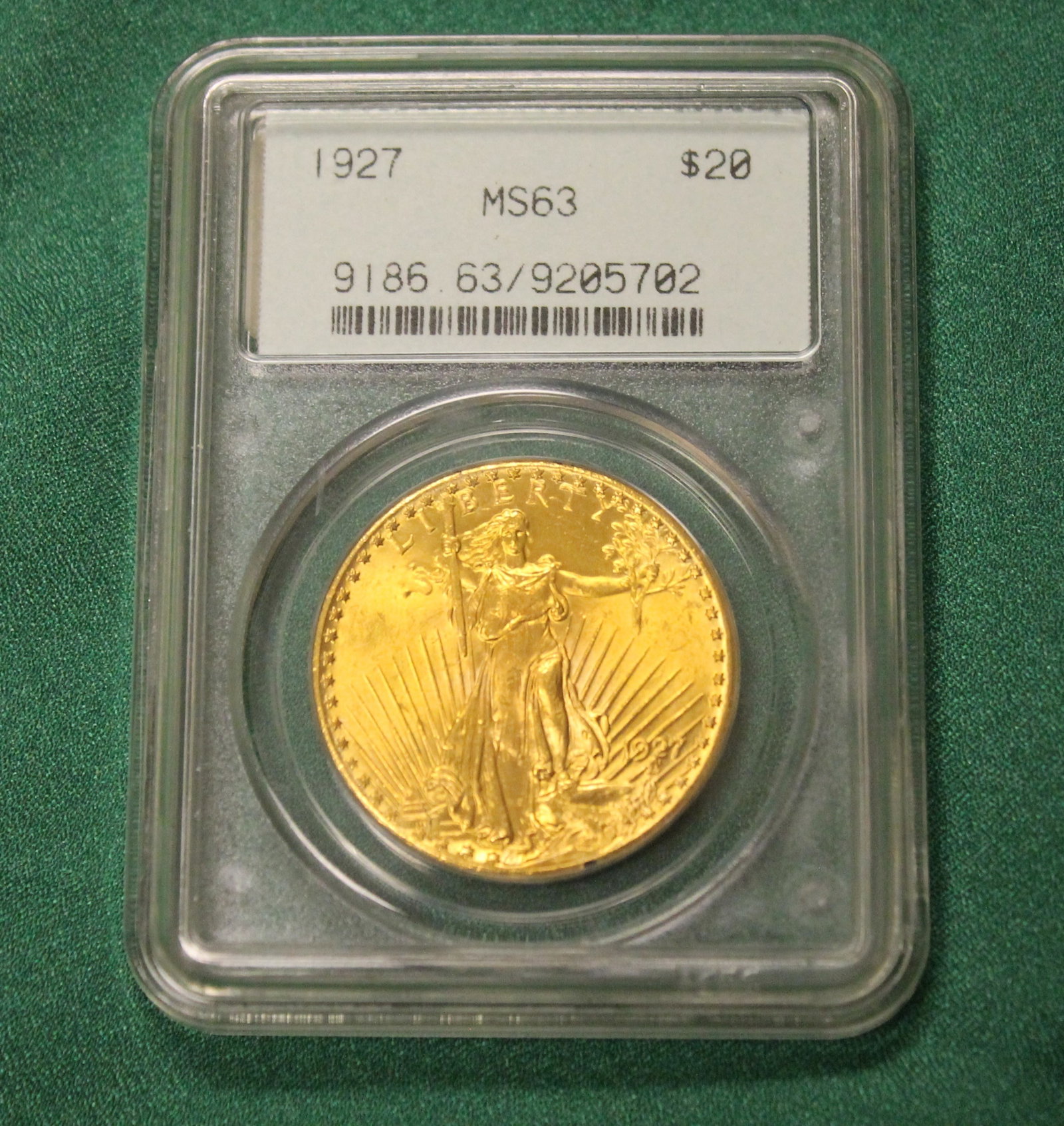 U.S. ST. GAUDENS TWENTY-DOLLAR GOLD COIN, 1927 - .: U.S. ST. GAUDENS TWENTY-DOLLAR GOLD COIN, 1927 PCGS graded as MS63
