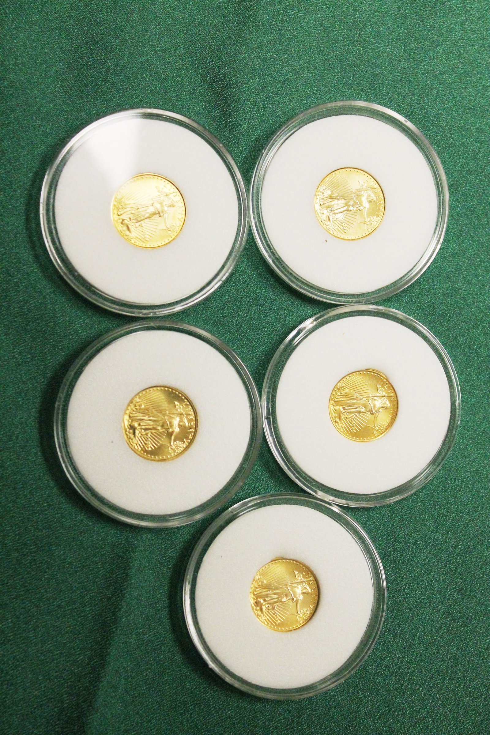FIVE U.S. LIBERTY EAGLE FIVE-DOLLAR GOLD COINS, 1999 - .: FIVE U.S. LIBERTY EAGLE FIVE-DOLLAR GOLD COINS, 1999 1/10 oz. gold