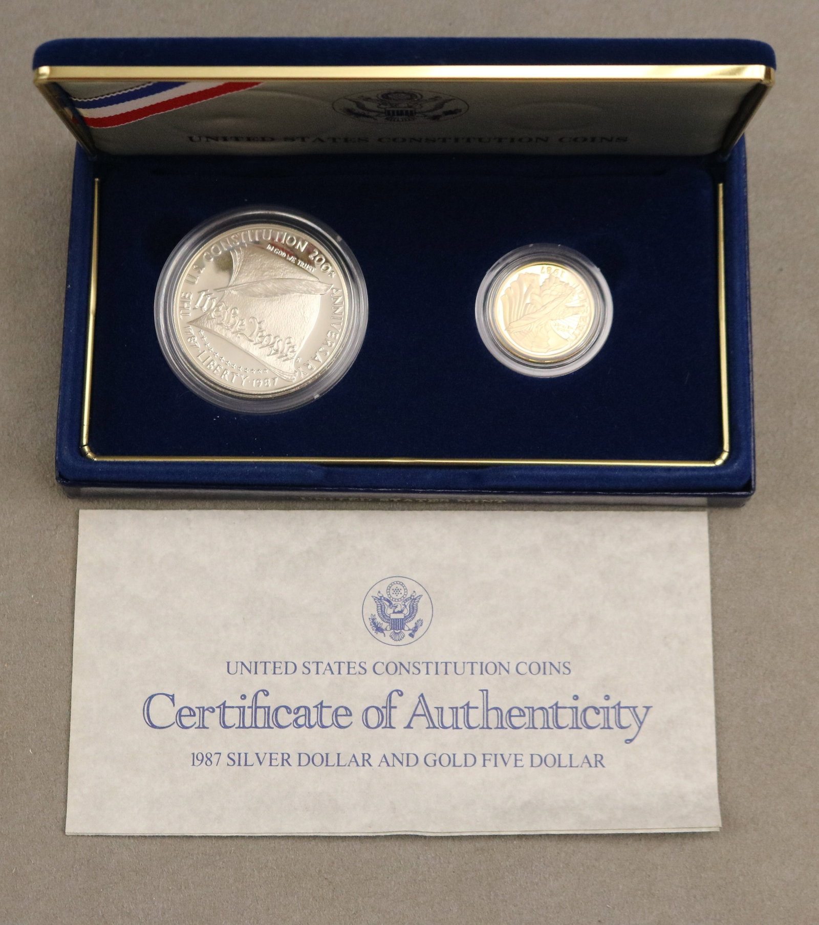 U.S. MINT CONSTITUTION COMMEMORATIVE SILVER AND GOLD PROOF TWO-COIN SET - . (1 of 4)