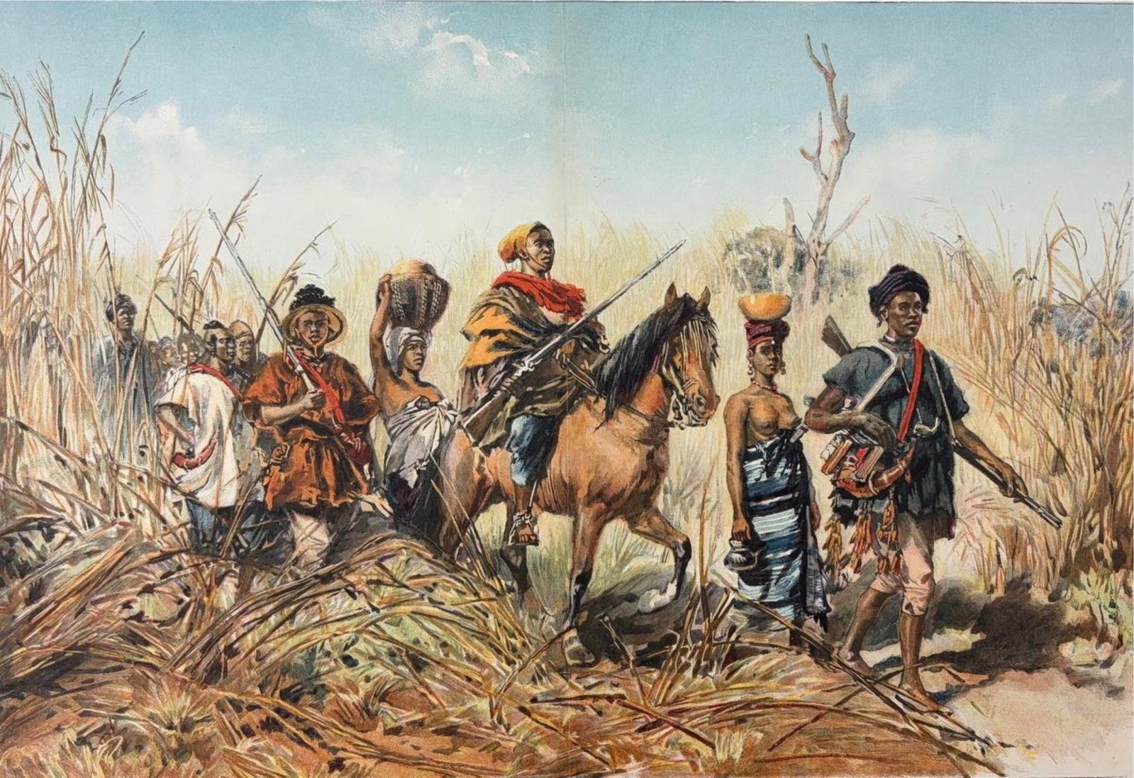"La Vie Noire; Un chef Sofa et sa maison militaire" ("Black Life; A Sofa Chief and His Military: "La Vie Noire; Un chef Sofa et sa maison militaire" ("Black Life; A Sofa Chief and His Military Household") circa 1892 Colored chromolithograph after a watercolor painted from life by the French artis