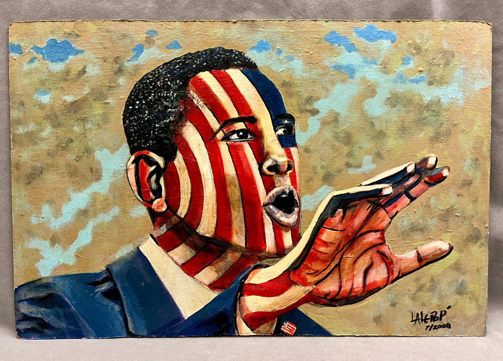JAMES DANIEL BECKER (American, 1940-2022). OBAMA: A State of Mind, 2008, Mixed media on board, 16 x (1 of 5)