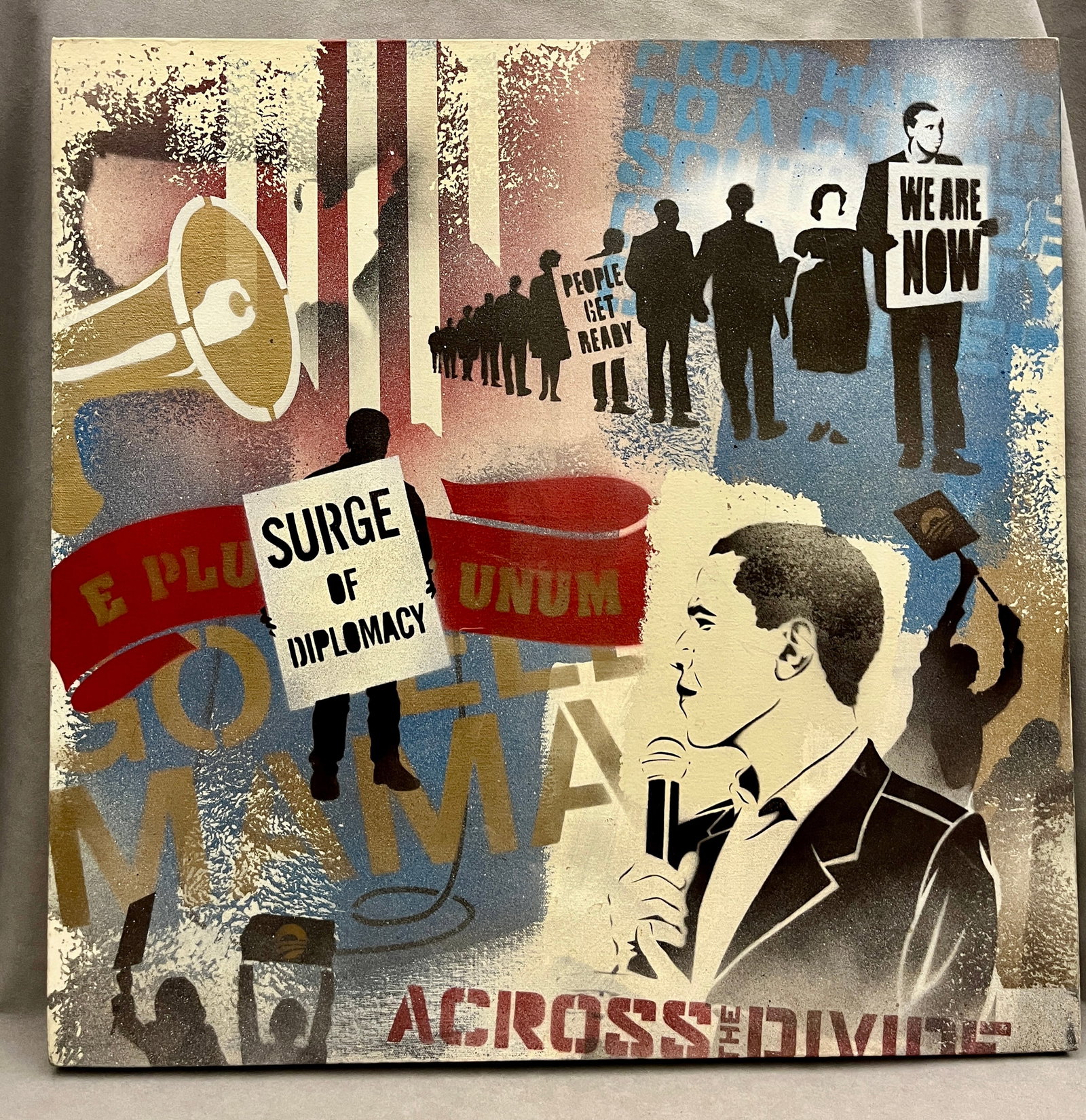 RAY NOLAND (American, 20th Century). Obama: Surge of Diplomacy, 2008, Mixed media on canvas, 24 x 24 (1 of 5)