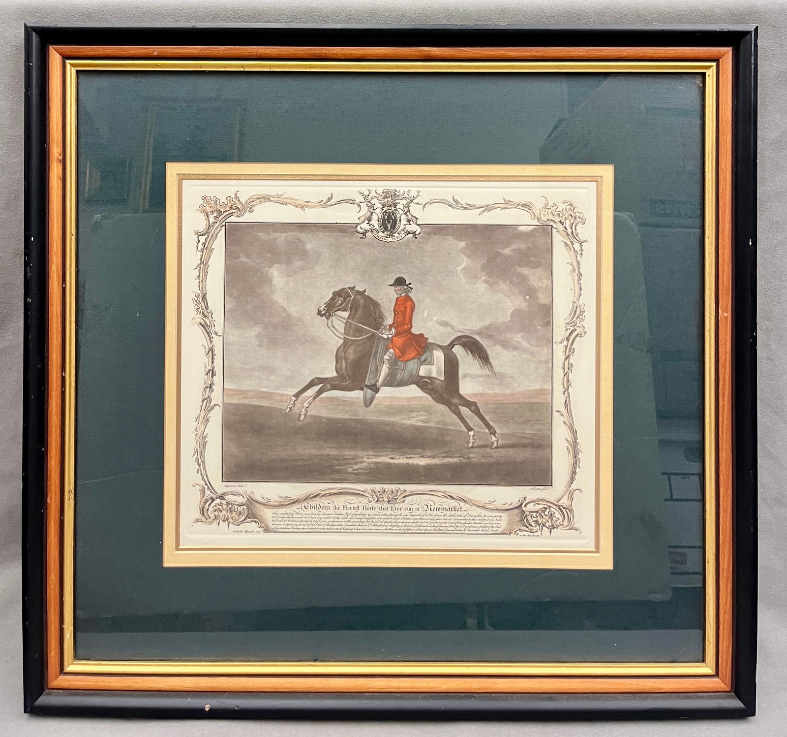 ENGLISH SCHOOL (20th century). Childers the Fleetest Horse that Ever run at Newmarket, Lithograph,: ENGLISH SCHOOL 20th century Childers the Fleetest Horse that Ever run at Newmarket Lithograph 20th-century equestrian print that depicts the famed undefeated racehorse Flying Childers, bred by Leonard