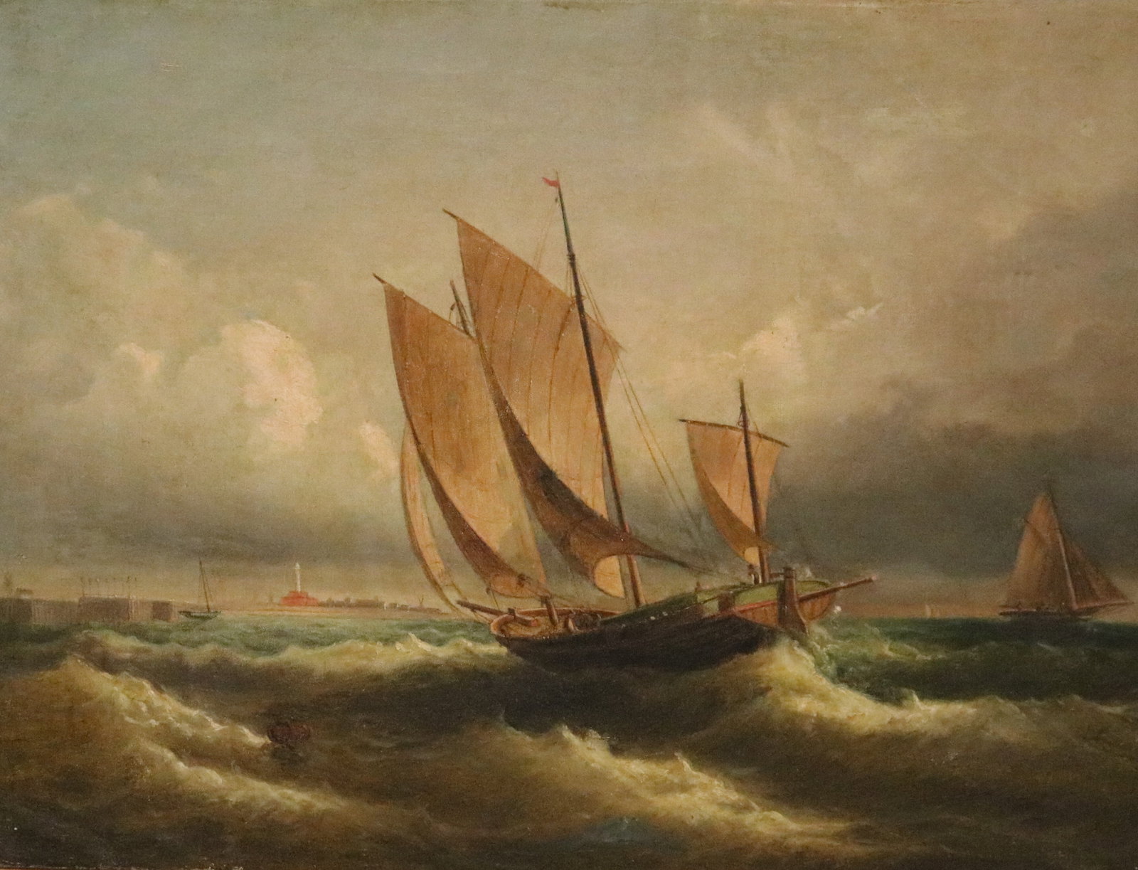 ENGLISH SCHOOL (19th century). Sailing Vessels Off the Coast in Rough Seas, Oil on canvas (1 of 7)