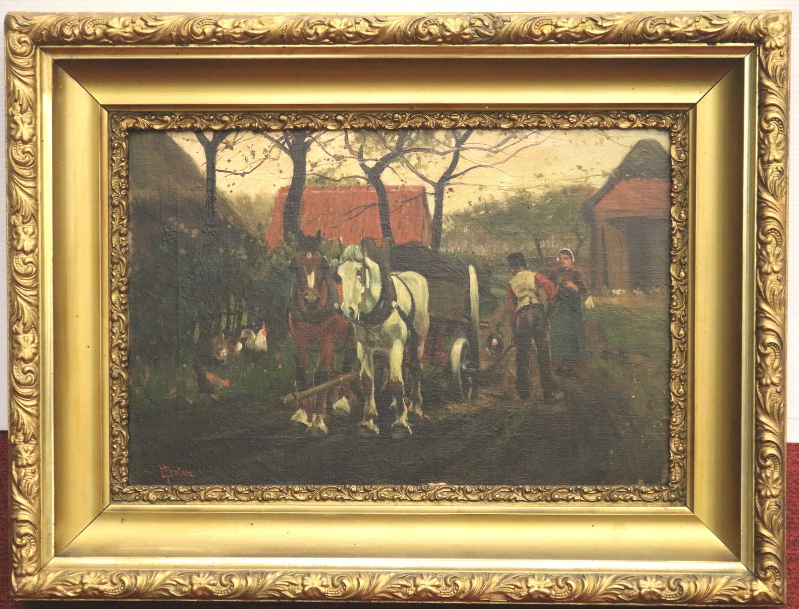 CONTINENTAL SCHOOL (Late 19th century). Pastoral Scene with Cart and Figures, Oil on canvas, 12 x 18 (1 of 11)