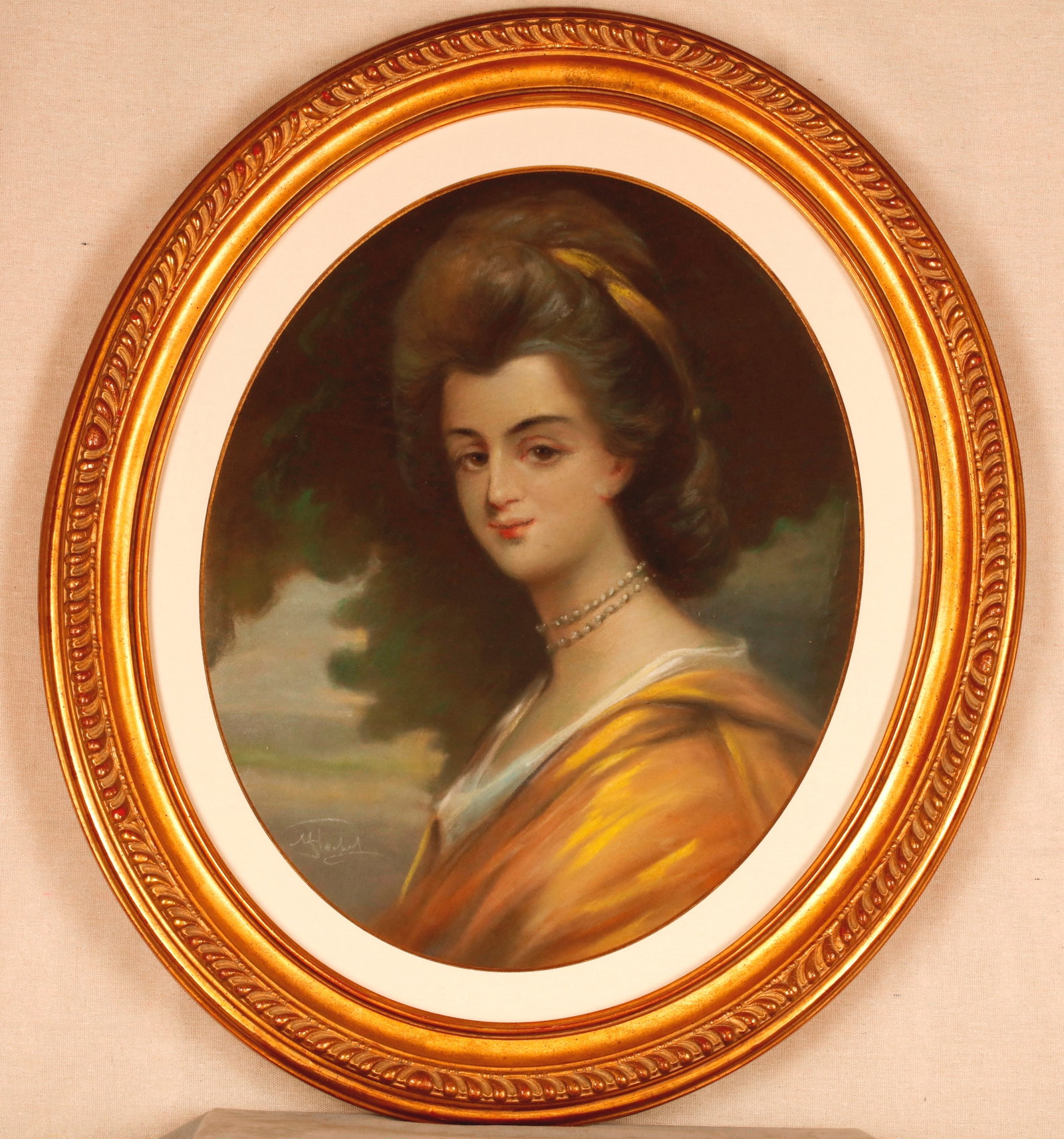 FRENCH SCHOOL (19th / 20th century). Portrait of a Young Lady in a Lace Cap and Pearls, Pastel, 20 x (1 of 2)