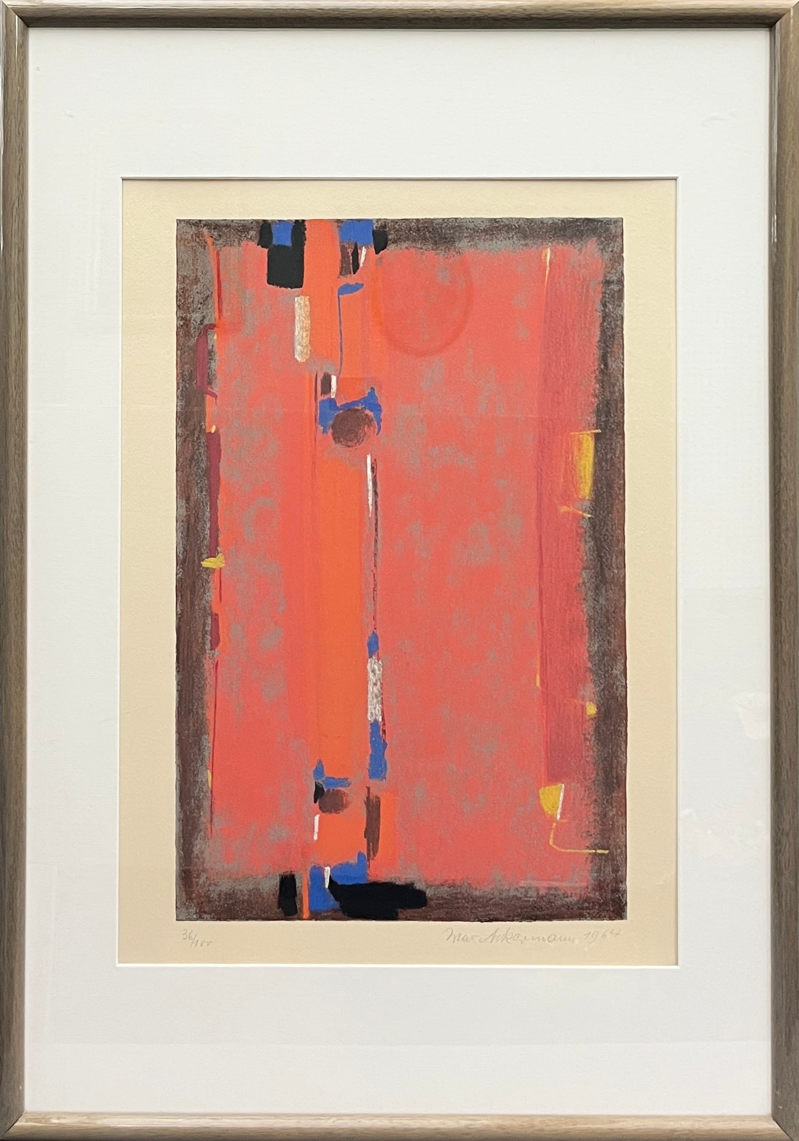 MAX ACKERMANN (German, 1887-1975). ABSTRACT COMPOSITION IN ORANGE AND RED, 1964, Lithograph, Sight (1 of 6)
