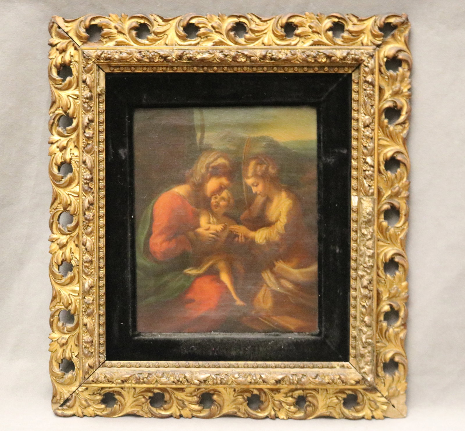 ITALIAN SCHOOL (19th century). OLD MASTER STYLE OIL PAINTING OF THE MYSTIC MARRIAGE OF SAINT: ITALIAN SCHOOL 19th century OLD MASTER STYLE OIL PAINTING OF THE MYSTIC MARRIAGE OF SAINT CATHERINE Oil on canvas 19th century artwork depicting the Mystic Marriage of Saint Catherine, showing the Mad