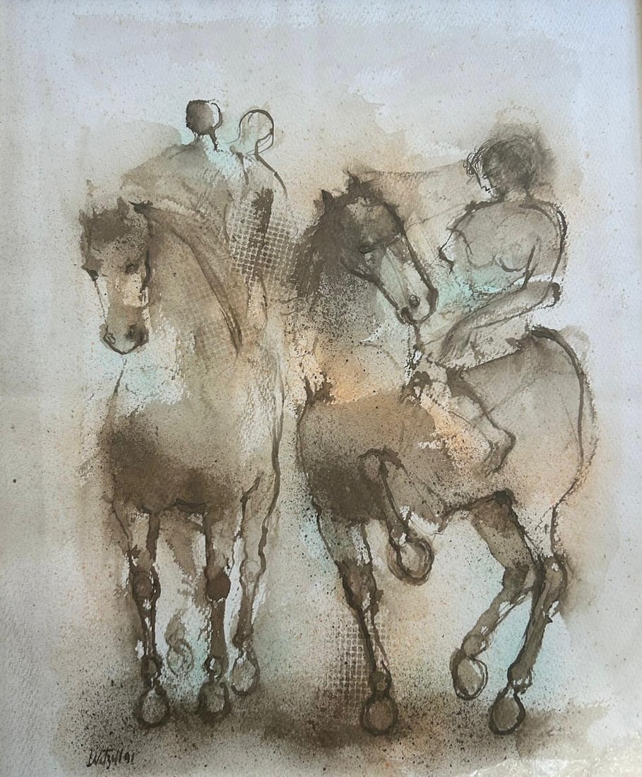 MIGUEL WETZELL GAYOSO (Peruvian, born 1951). Pair of Horses and Riders, 1991, Watercolor and ink on (1 of 1)