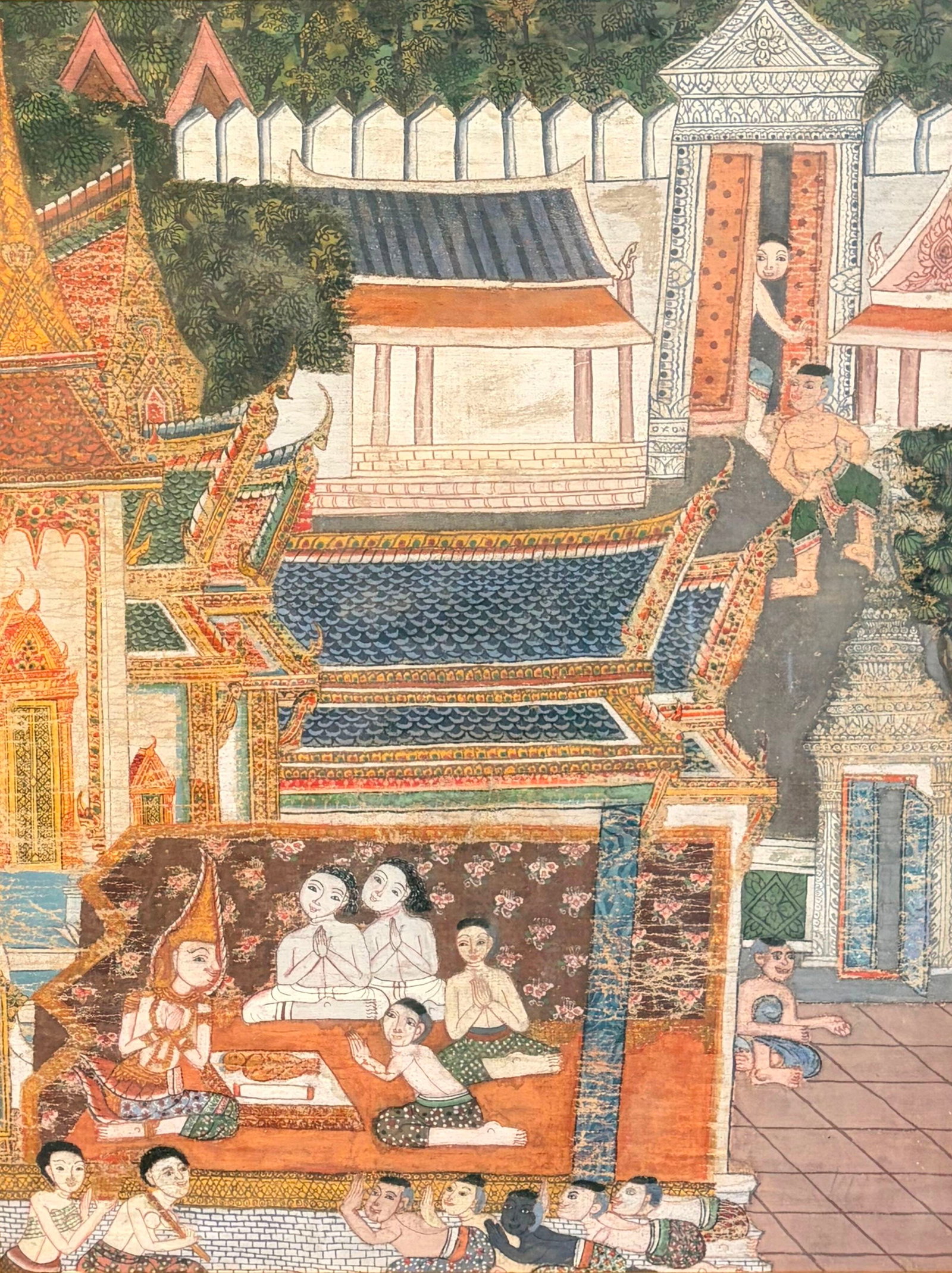TRADITIONAL THAI TEMPLE MURAL FRAMED PAINTING DEPICTING A CLASSIC NARRATIVE SCENE IN A CLASSIC (1 of 10)