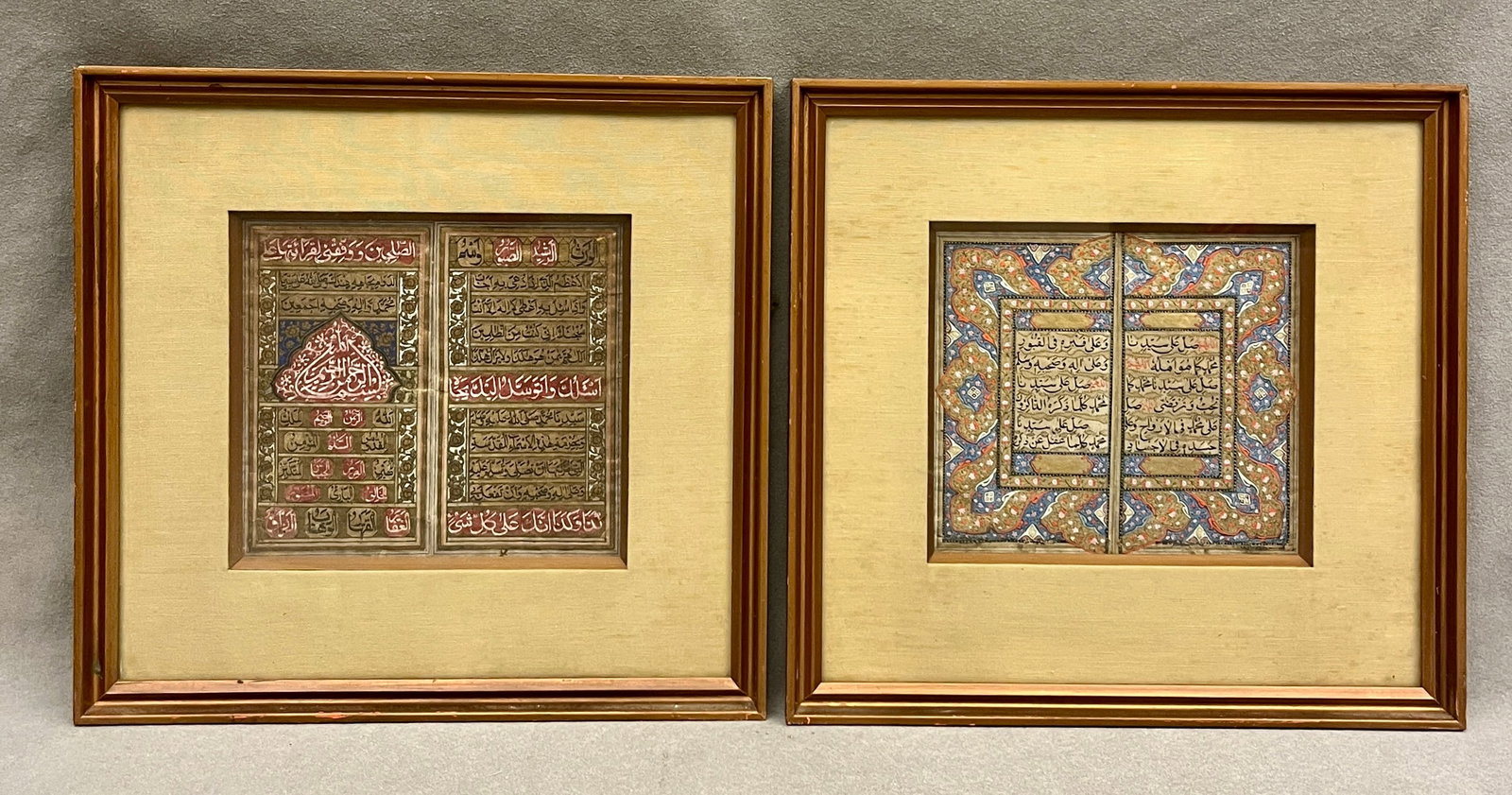 PAIR OF ILLUMINATED ISLAMIC MANUSCRIPT BIFOLIA WITH GOLD LEAF CALLIGRAPHY - . (1 of 6)